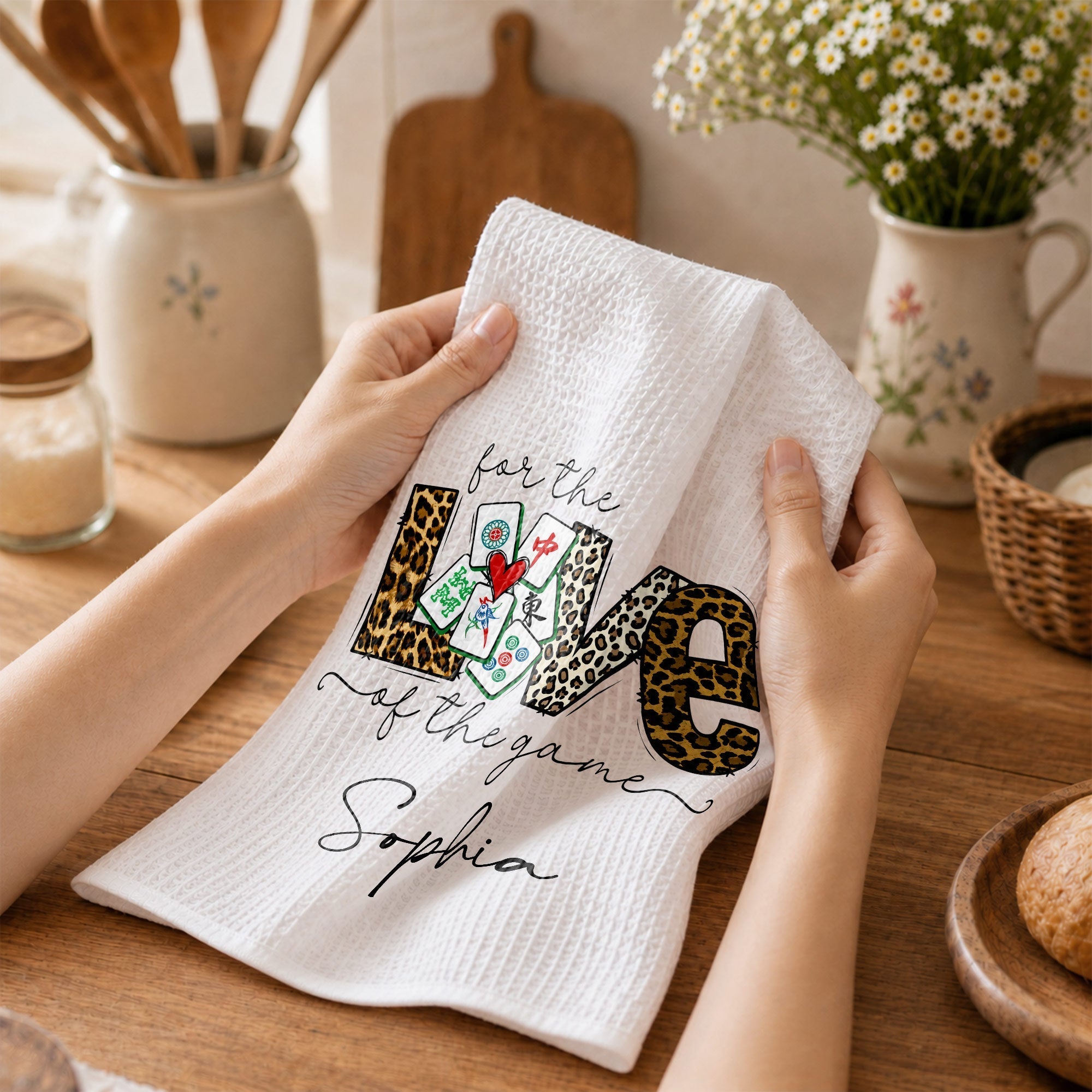 Personalized Leopard Print Kitchen Towel Custom Name Gift for Hobbyists