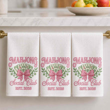 Load image into Gallery viewer, Personalized Mahjong Kitchen Towel with Pink Bow for Mom
