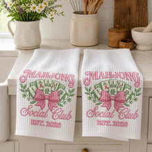 Load image into Gallery viewer, Personalized Mahjong Kitchen Towel with Pink Bow for Mom
