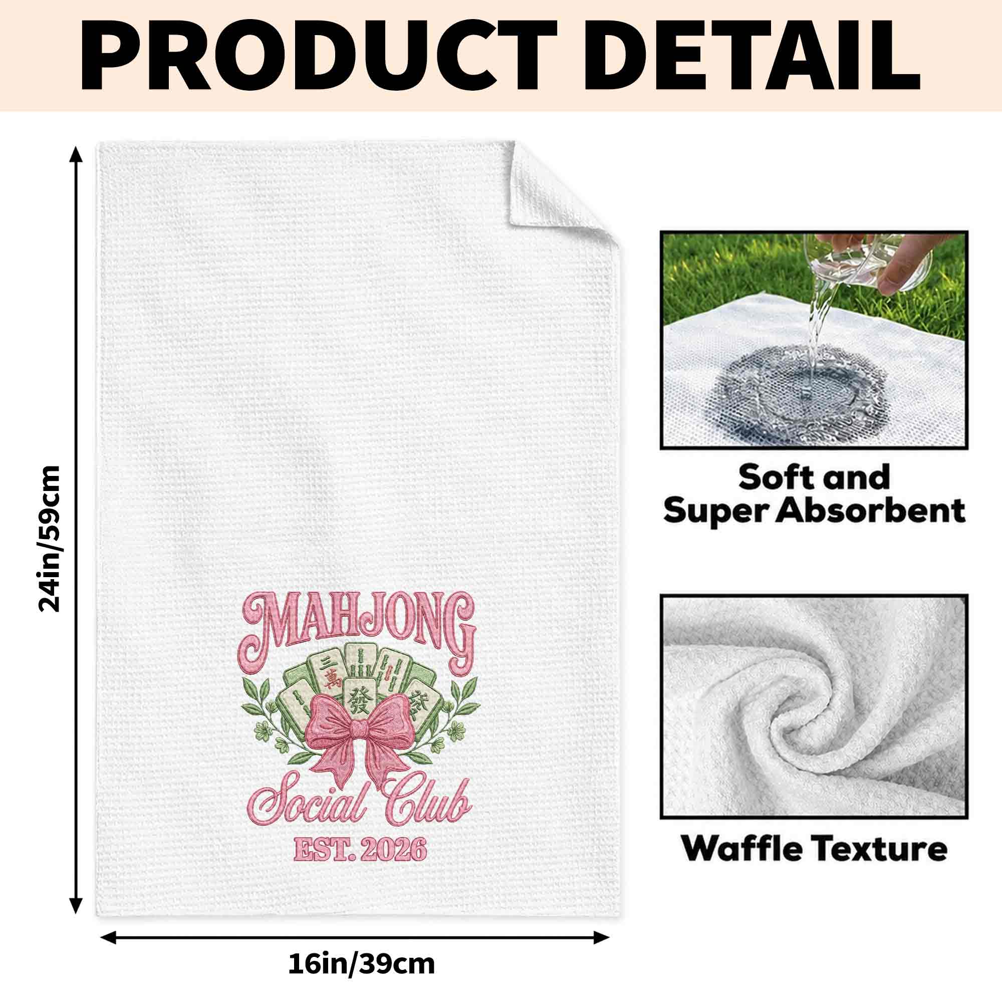 Personalized Mahjong Kitchen Towel with Pink Bow for Mom