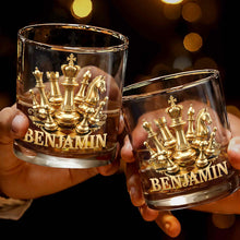 Load image into Gallery viewer, Personalized Gold Chess Design Whiskey Glass Custom Name Gift for Dad
