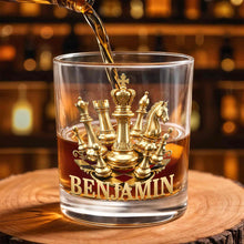 Load image into Gallery viewer, Personalized Gold Chess Design Whiskey Glass Custom Name Gift for Dad
