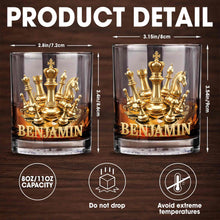Load image into Gallery viewer, Personalized Gold Chess Design Whiskey Glass Custom Name Gift for Dad
