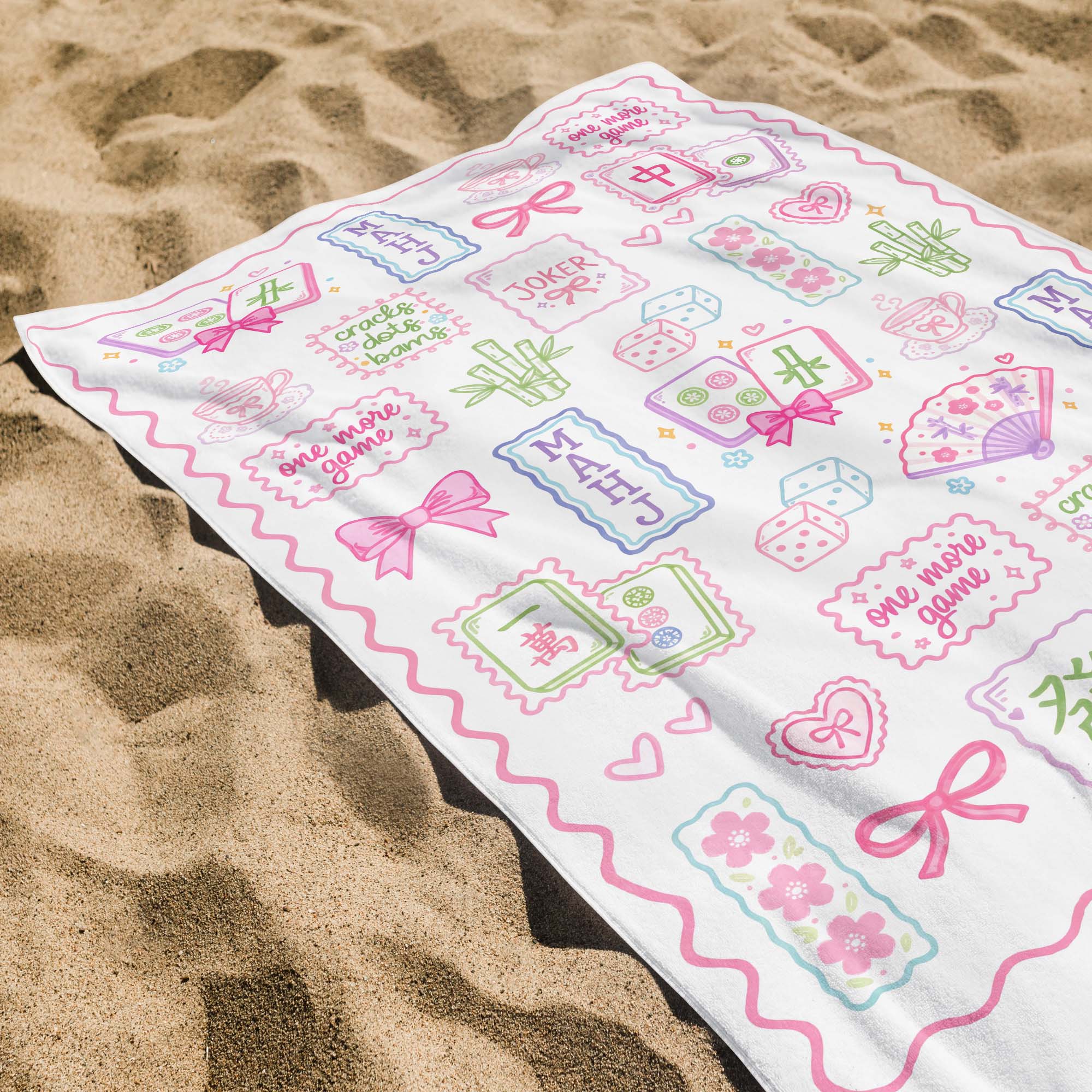 Personalized Mahjong Themed Beach Towel Custom Name Gift for Beach Lovers