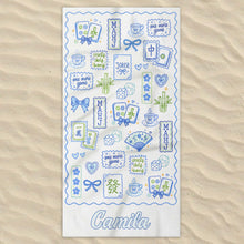 Load image into Gallery viewer, Personalized Mahjong Themed Beach Towel Custom Name Gift for Beach Lovers
