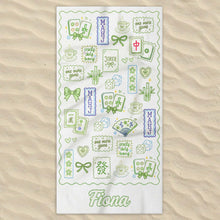 Load image into Gallery viewer, Personalized Mahjong Themed Beach Towel Custom Name Gift for Beach Lovers
