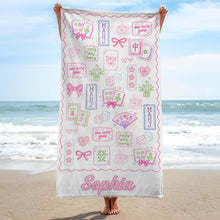 Load image into Gallery viewer, Personalized Mahjong Themed Beach Towel Custom Name Gift for Beach Lovers
