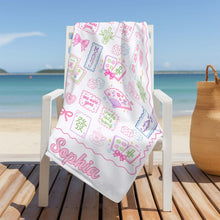 Load image into Gallery viewer, Personalized Mahjong Themed Beach Towel Custom Name Gift for Beach Lovers
