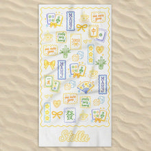 Load image into Gallery viewer, Personalized Mahjong Themed Beach Towel Custom Name Gift for Beach Lovers
