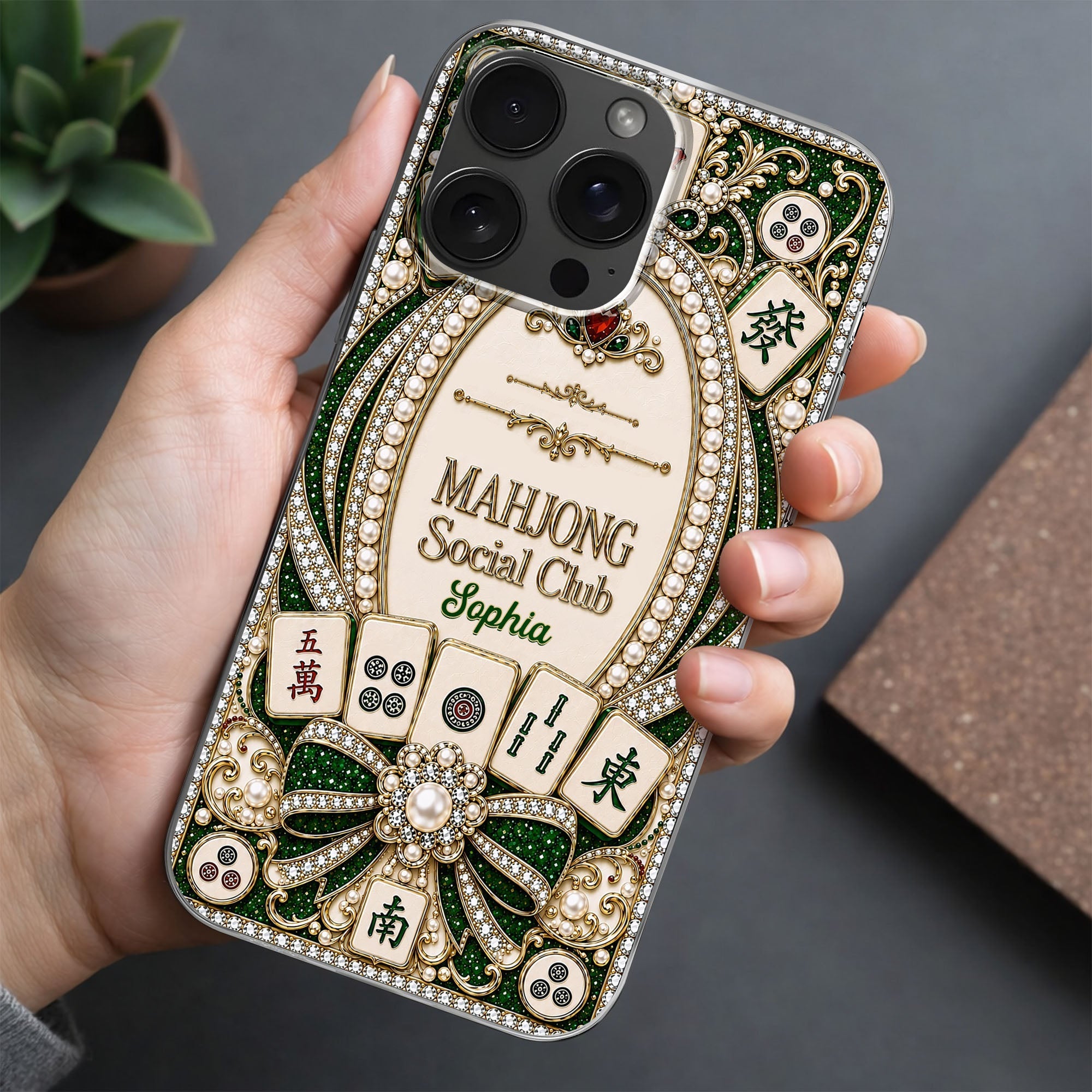 Personalized Clear Phone Case for Mahjong Lovers with Name