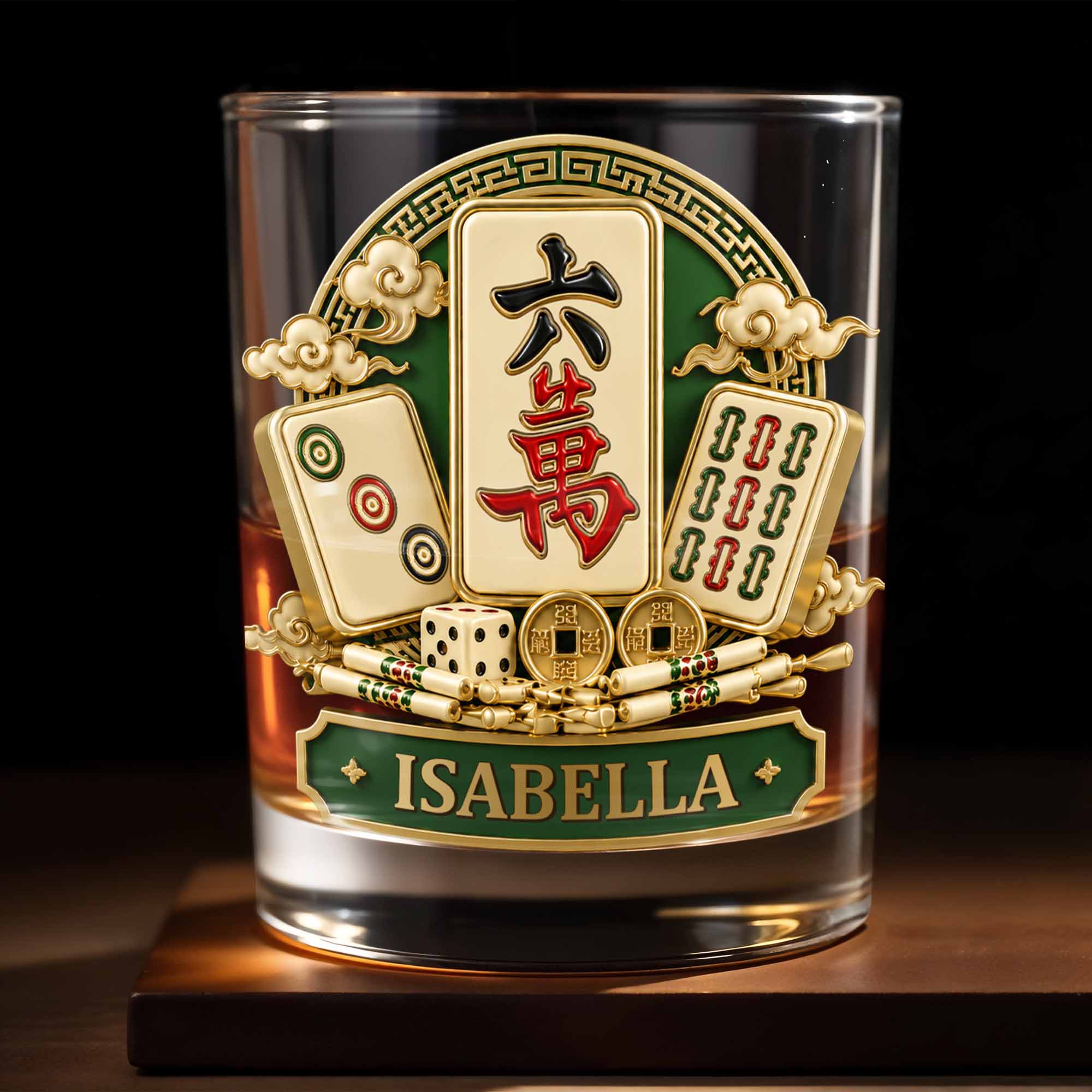 Personalized Mahj jong Whiskey Glass Custom Name Gift for Him
