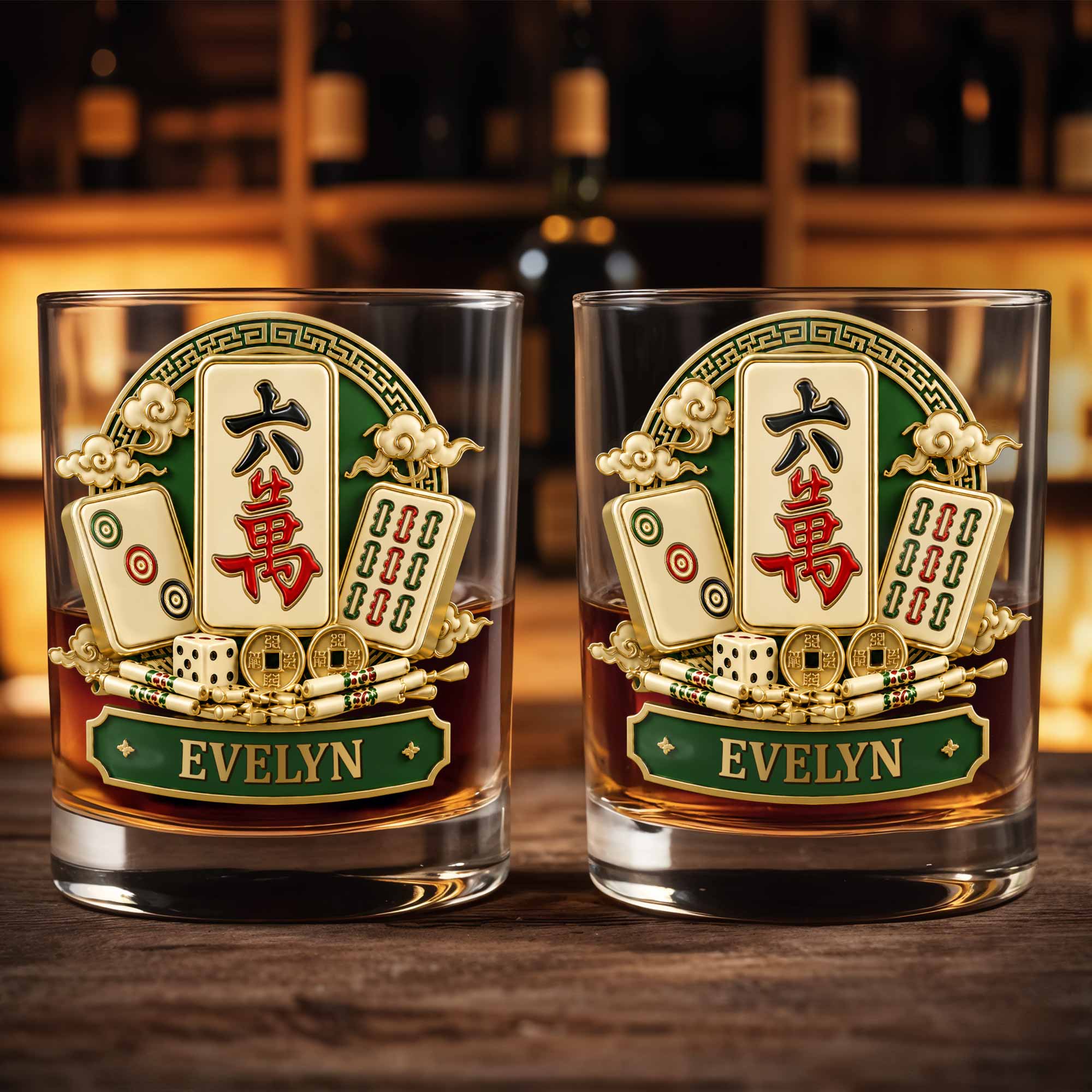 Personalized Mahj jong Whiskey Glass Custom Name Gift for Him