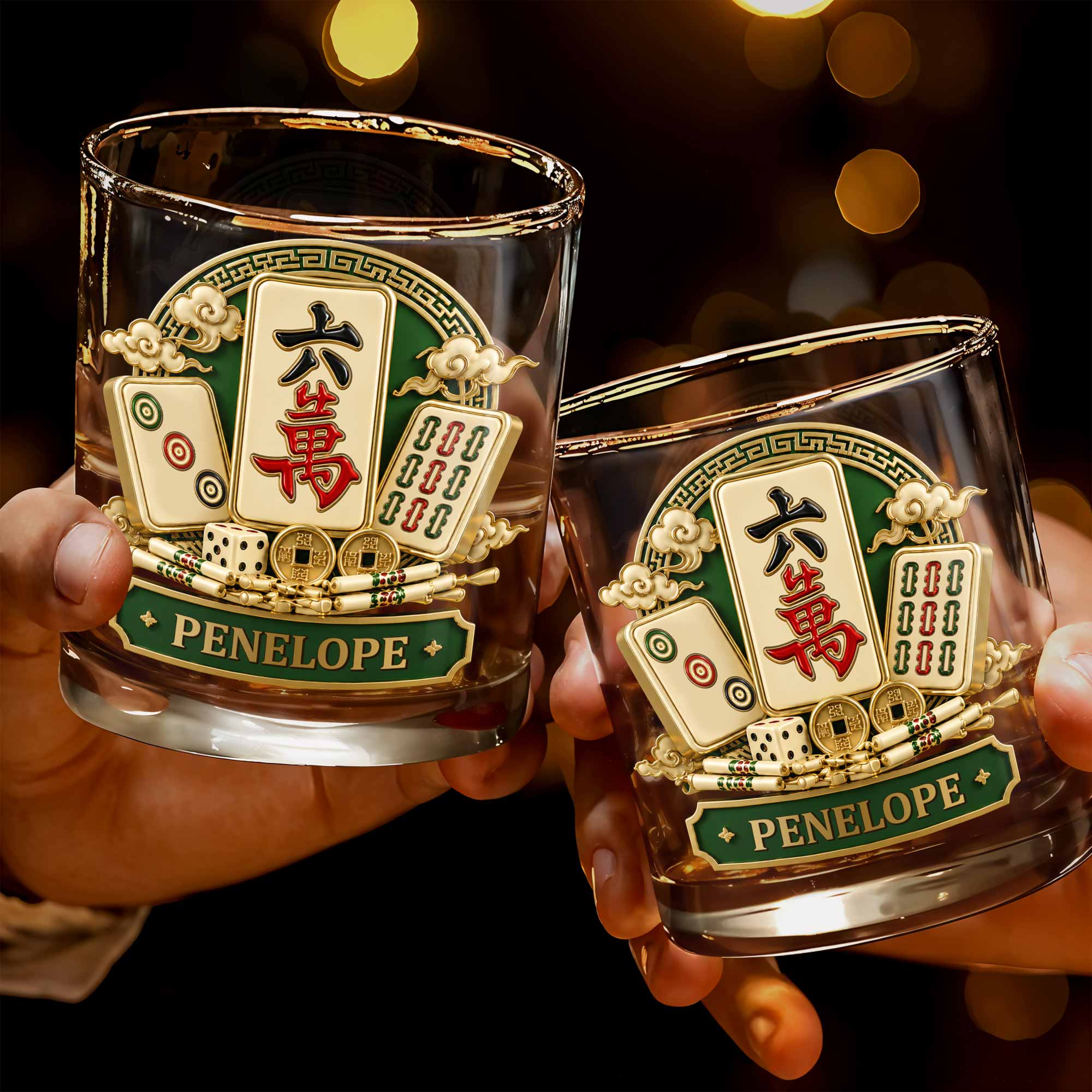 Personalized Mahj jong Whiskey Glass Custom Name Gift for Him
