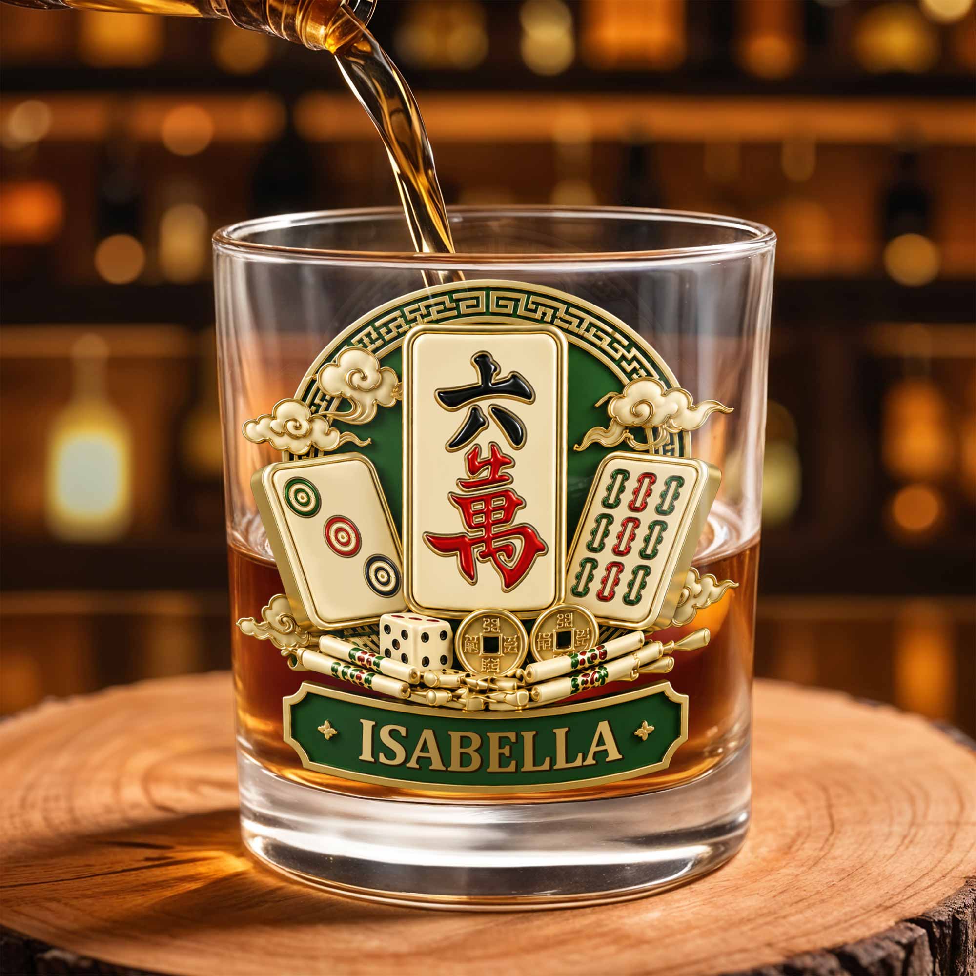 Personalized Mahj jong Whiskey Glass Custom Name Gift for Him