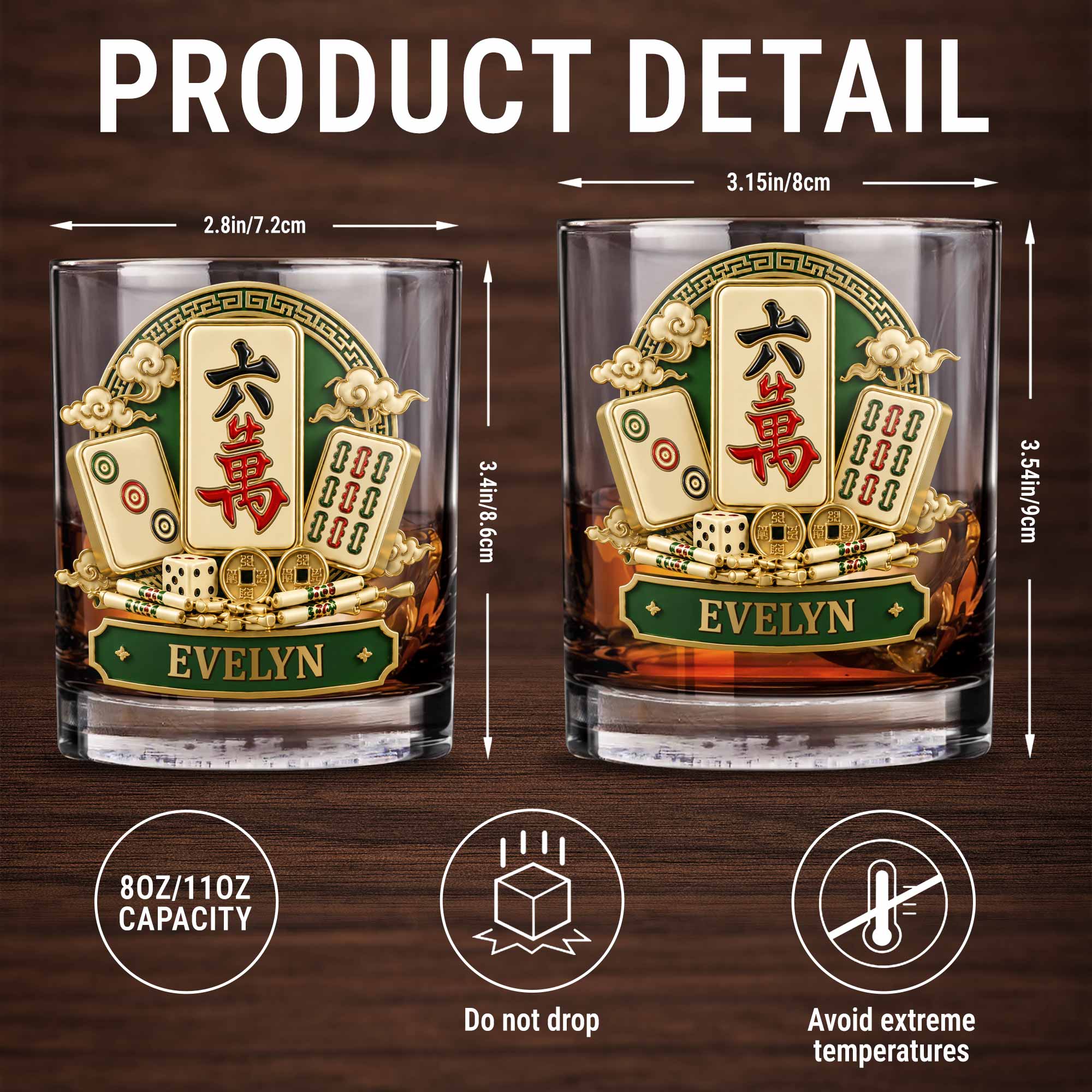 Personalized Mahj jong Whiskey Glass Custom Name Gift for Him