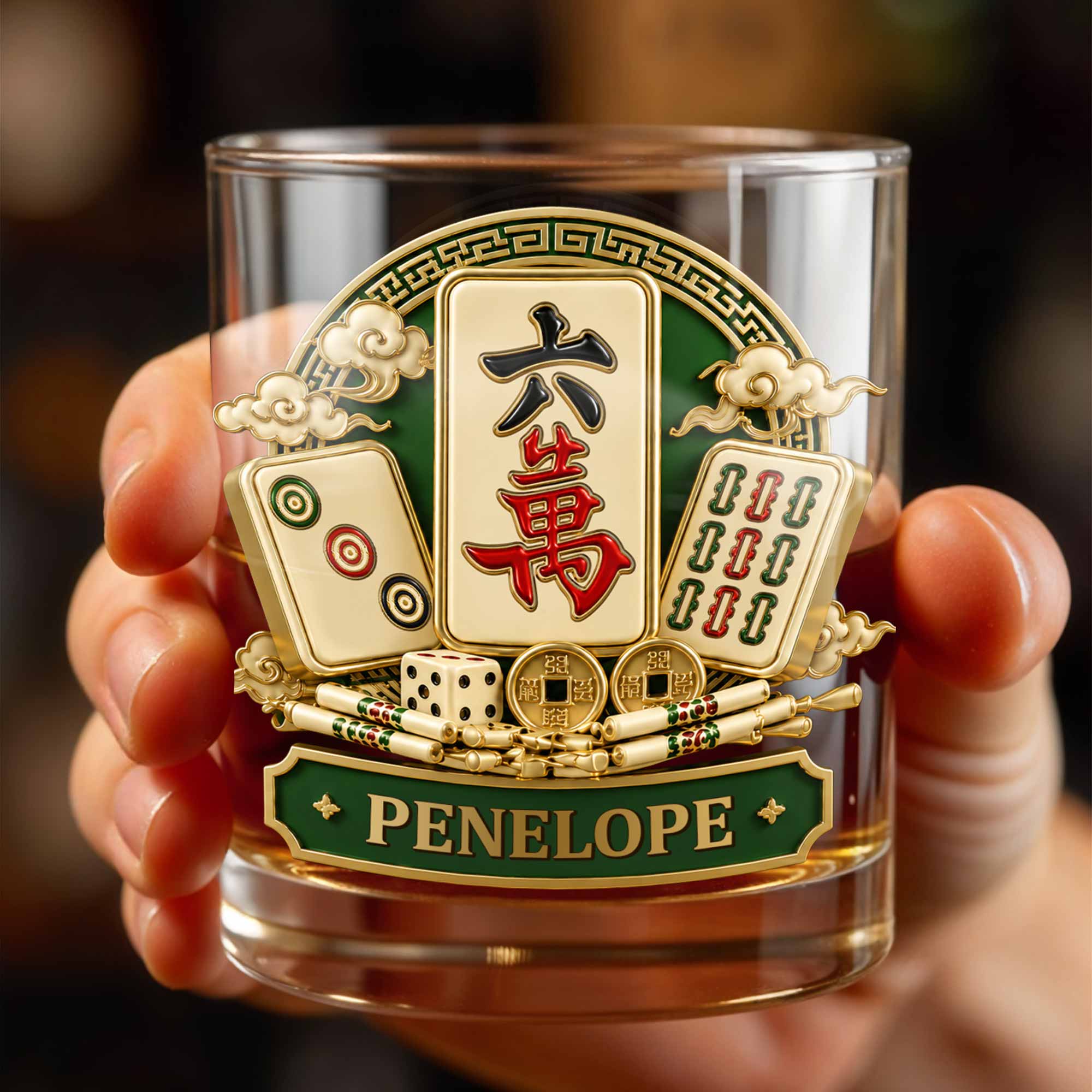 Personalized Mahj jong Whiskey Glass Custom Name Gift for Him
