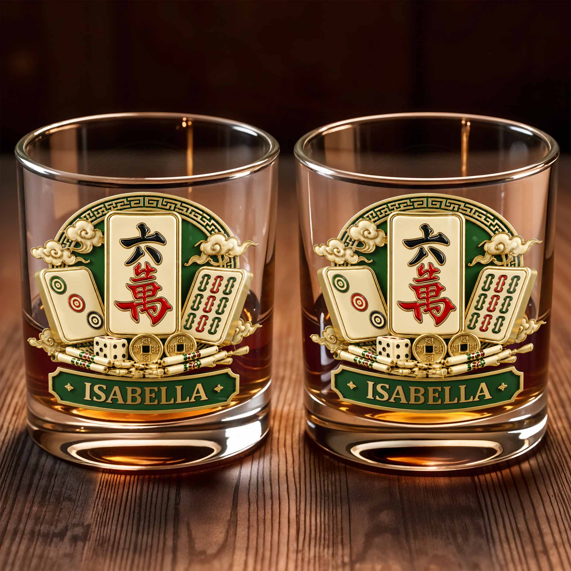 Personalized Mahj jong Whiskey Glass Custom Name Gift for Him