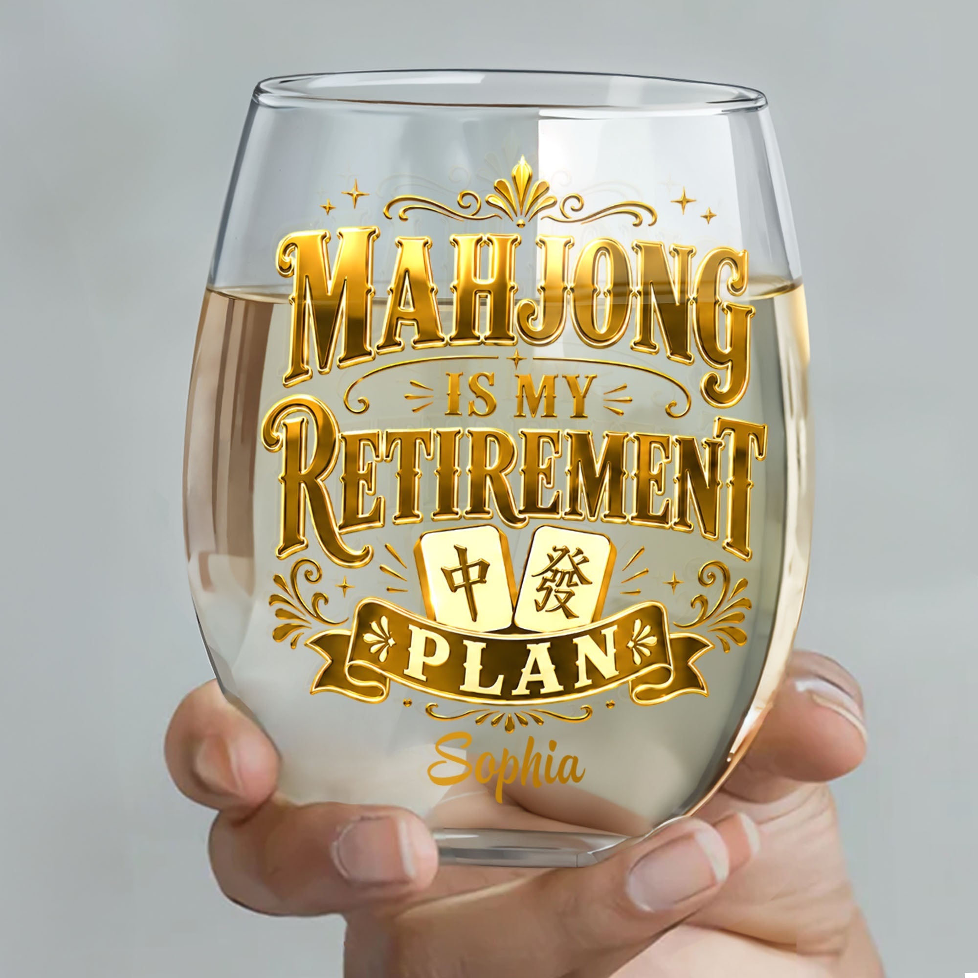 Personalized Stemless Wine Glass Mahjong Retirement Gift