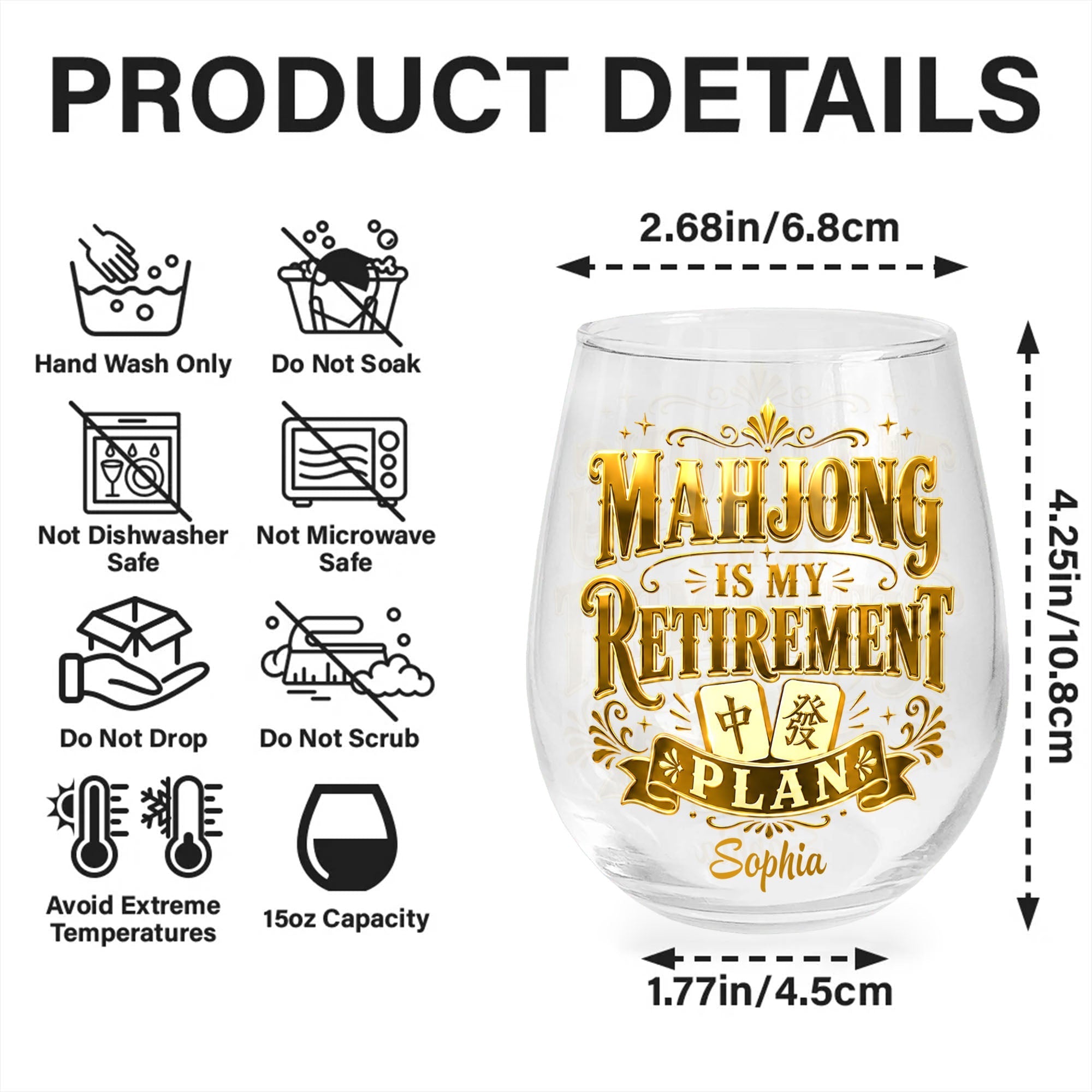 Personalized Stemless Wine Glass Mahjong Retirement Gift