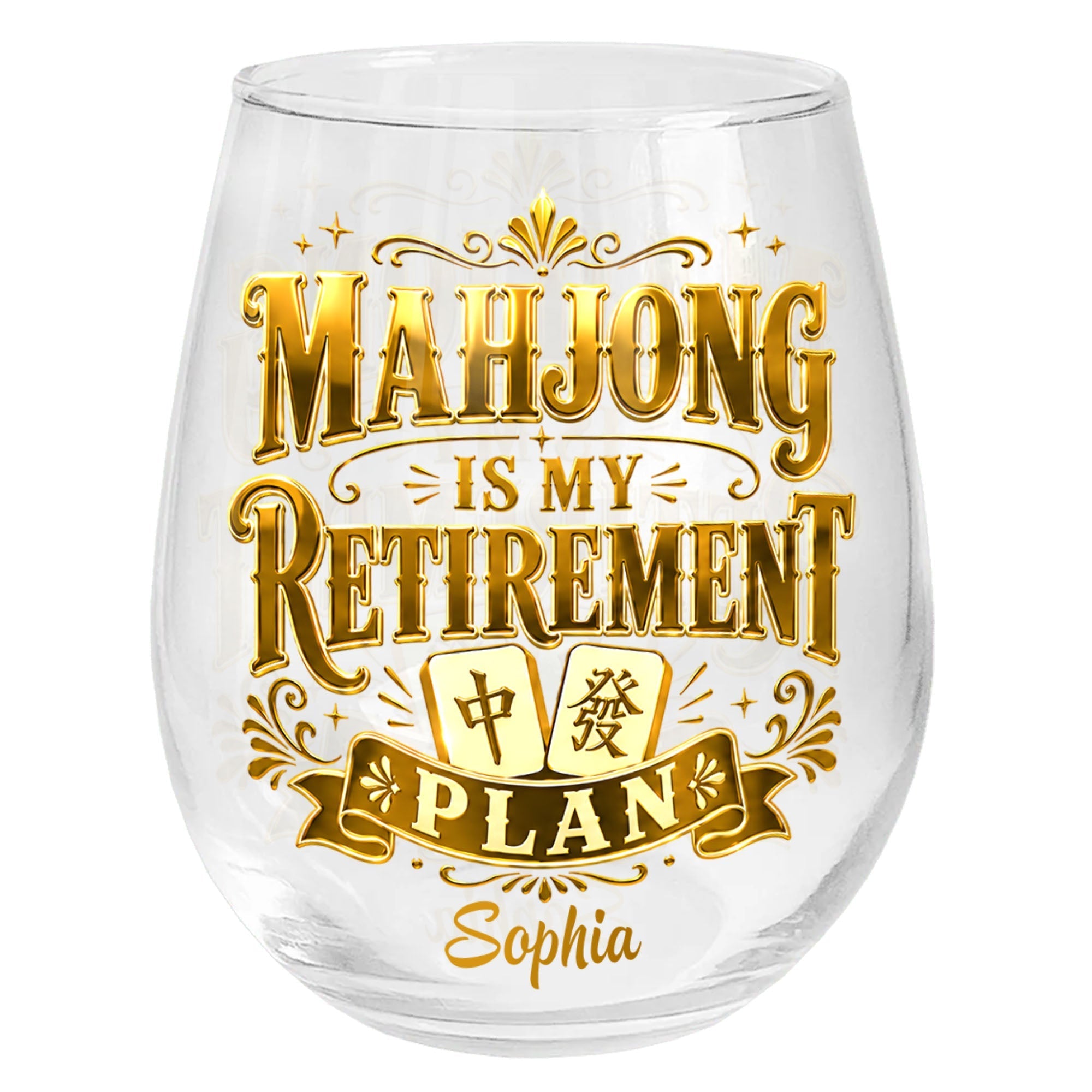Personalized Stemless Wine Glass Mahjong Retirement Gift