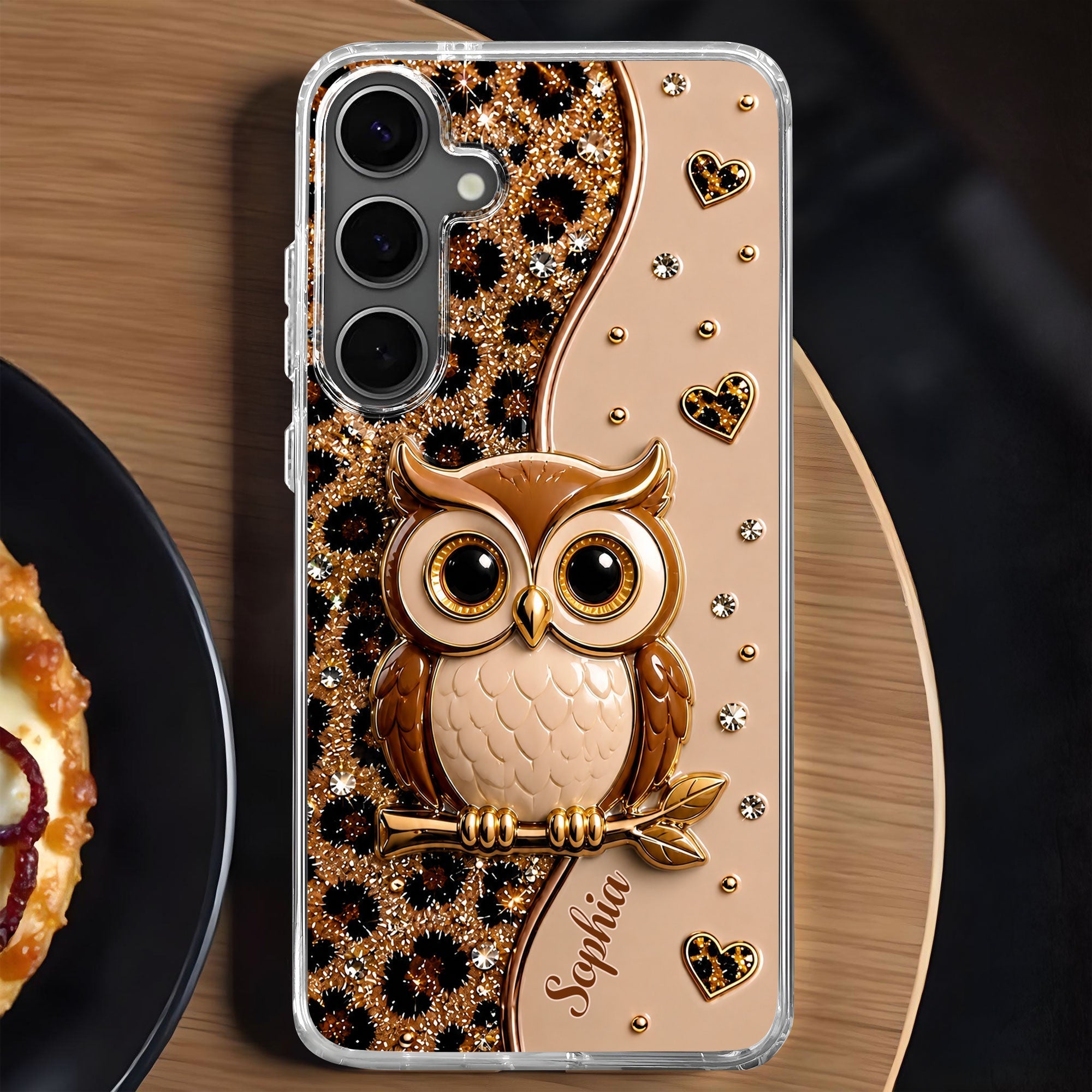 Personalized Clear Phone Case Cute Owl Design Custom Name Gift for Her