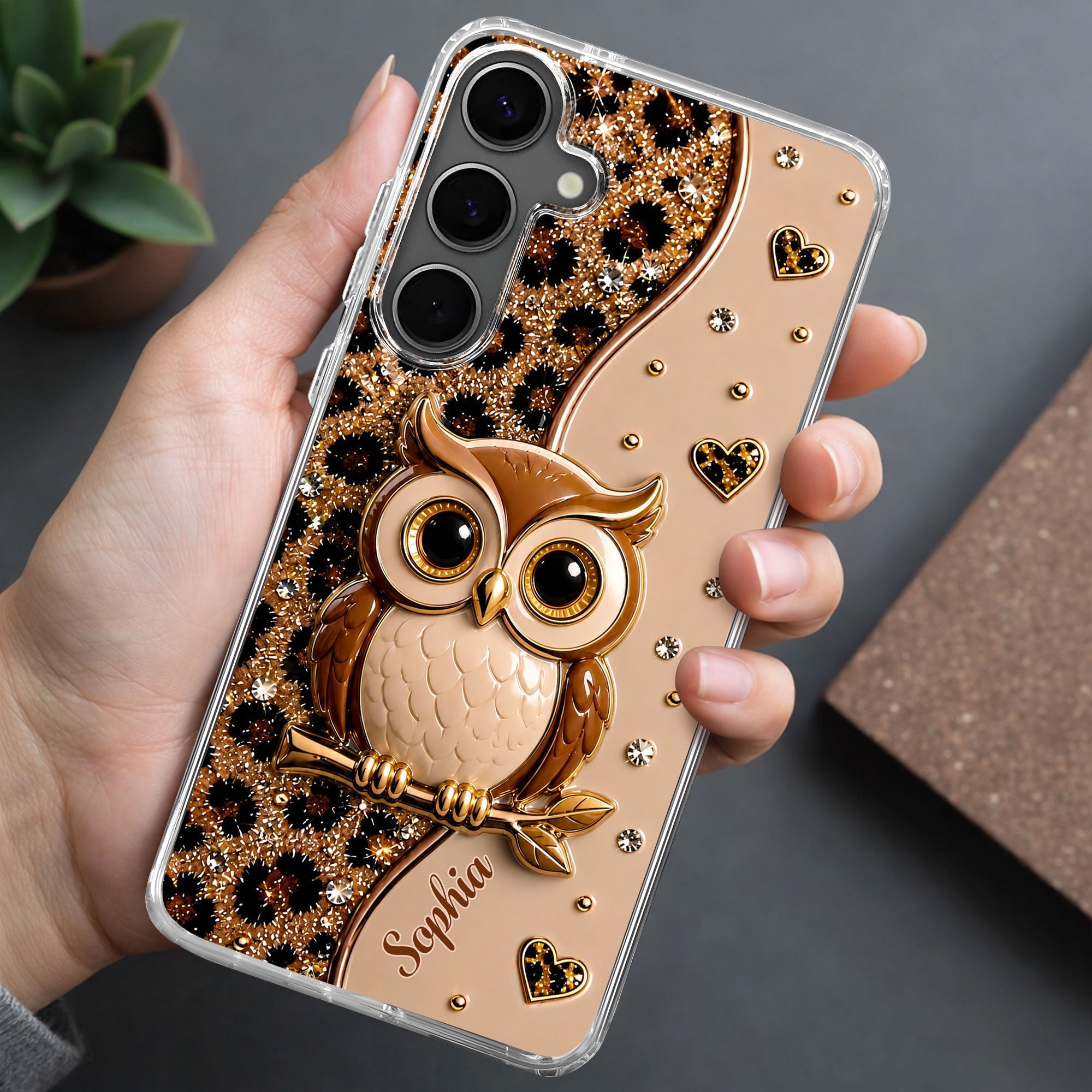 Personalized Clear Phone Case Cute Owl Design Custom Name Gift for Her