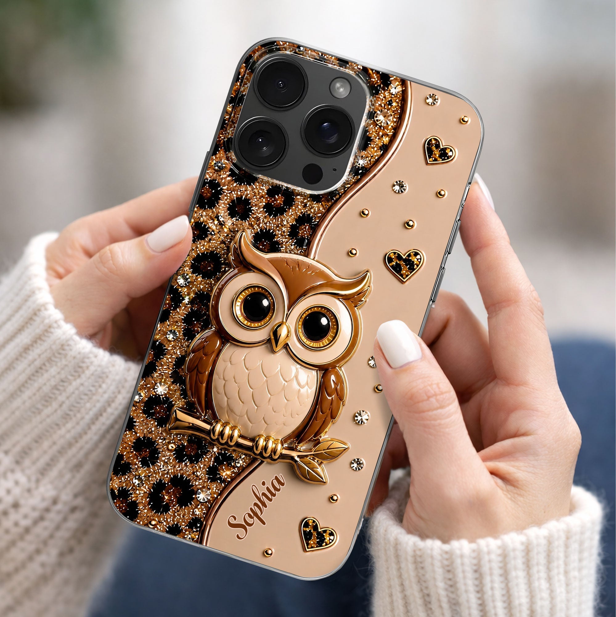 Personalized Clear Phone Case Cute Owl Design Custom Name Gift for Her