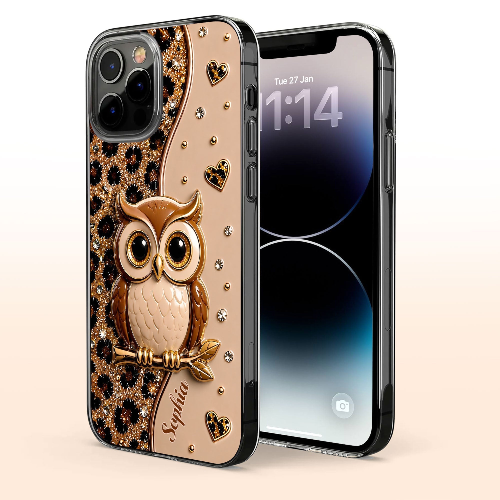 Personalized Clear Phone Case Cute Owl Design Custom Name Gift for Her