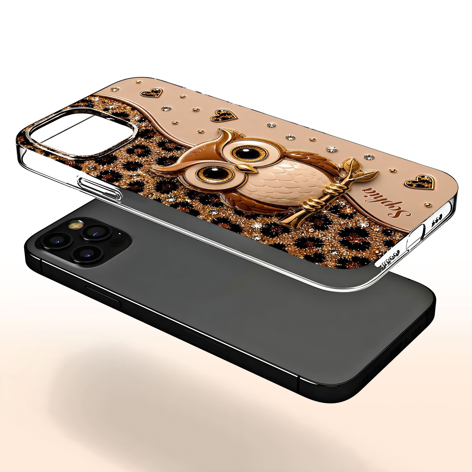 Personalized Clear Phone Case Cute Owl Design Custom Name Gift for Her