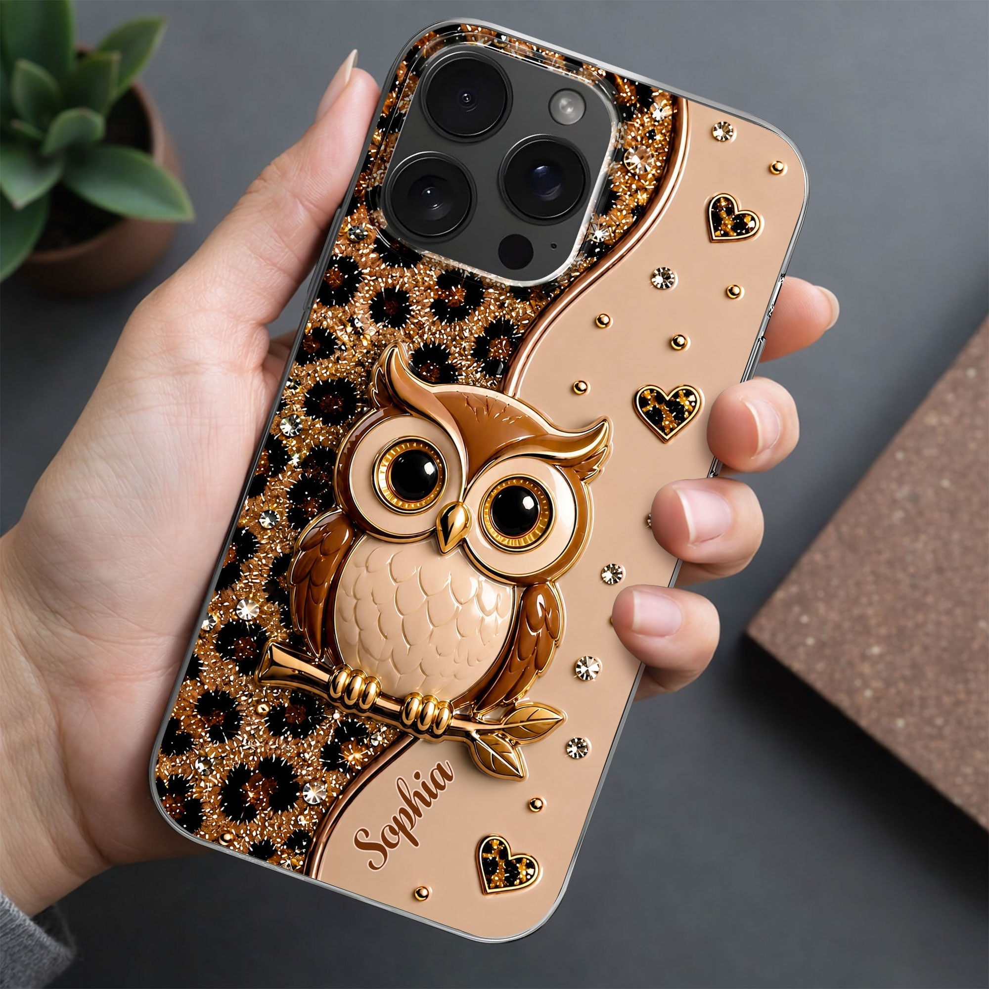 Personalized Clear Phone Case Cute Owl Design Custom Name Gift for Her