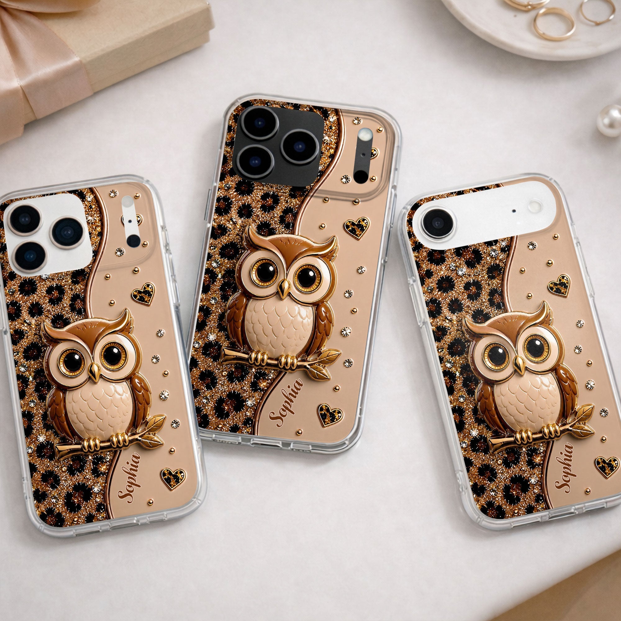 Personalized Clear Phone Case Cute Owl Design Custom Name Gift for Her