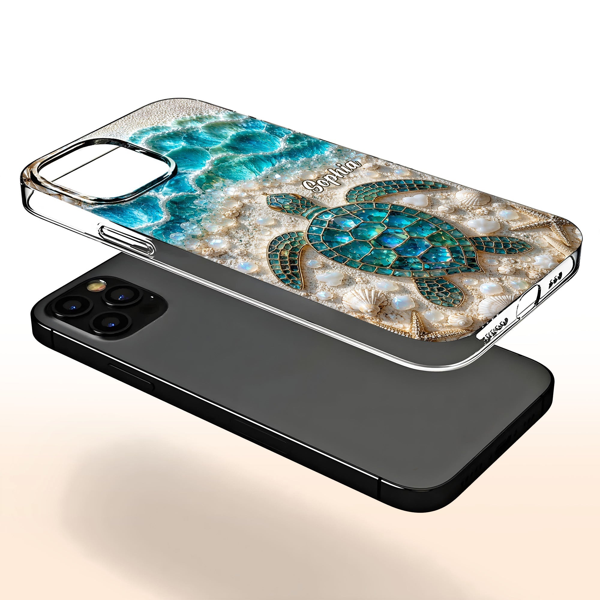 Personalized Clear Phone Case with Sea Turtles for Ocean Lovers