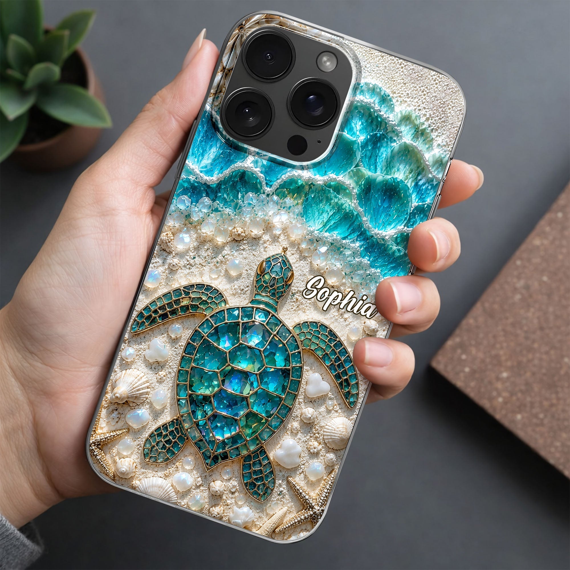 Personalized Clear Phone Case with Sea Turtles for Ocean Lovers