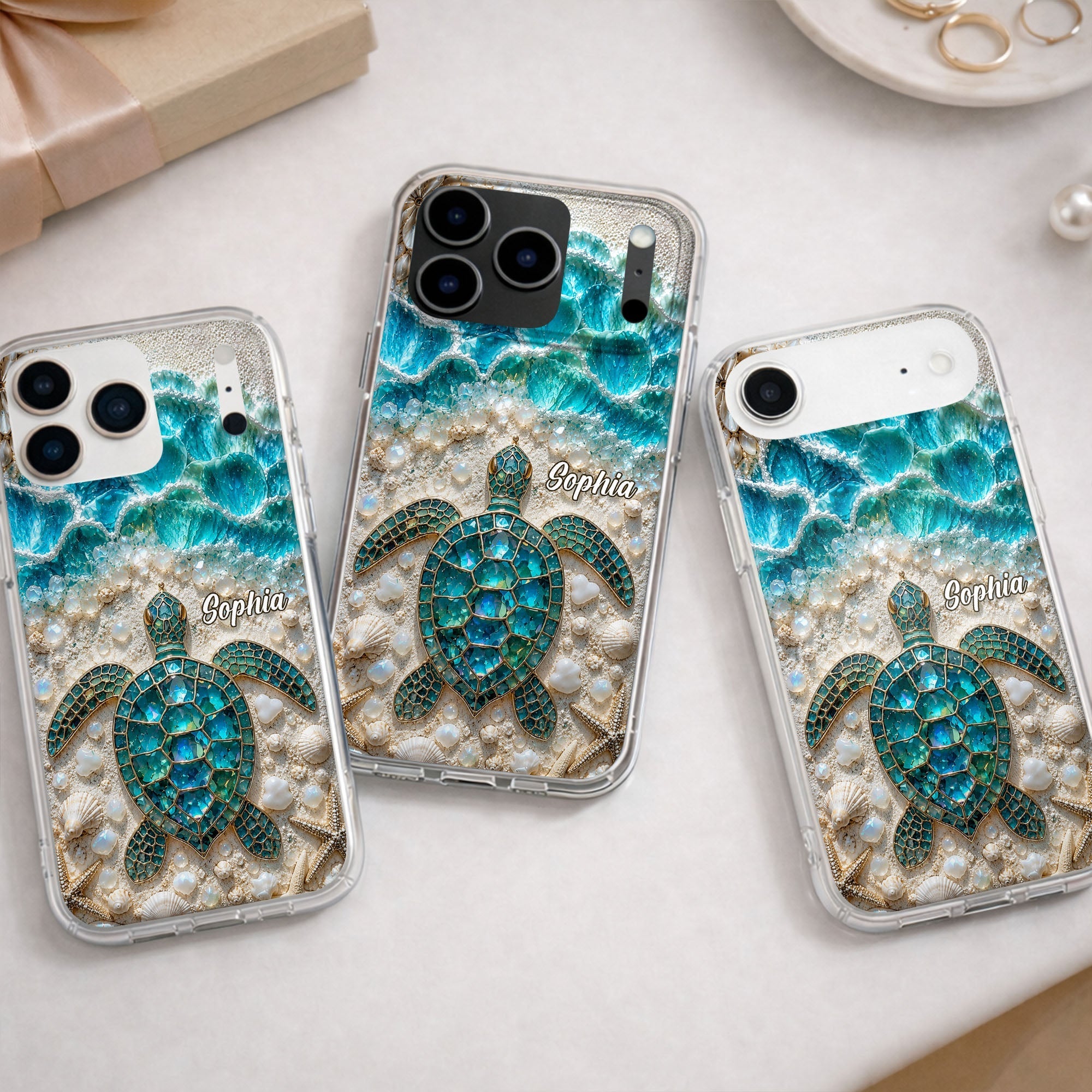 Personalized Clear Phone Case with Sea Turtles for Ocean Lovers