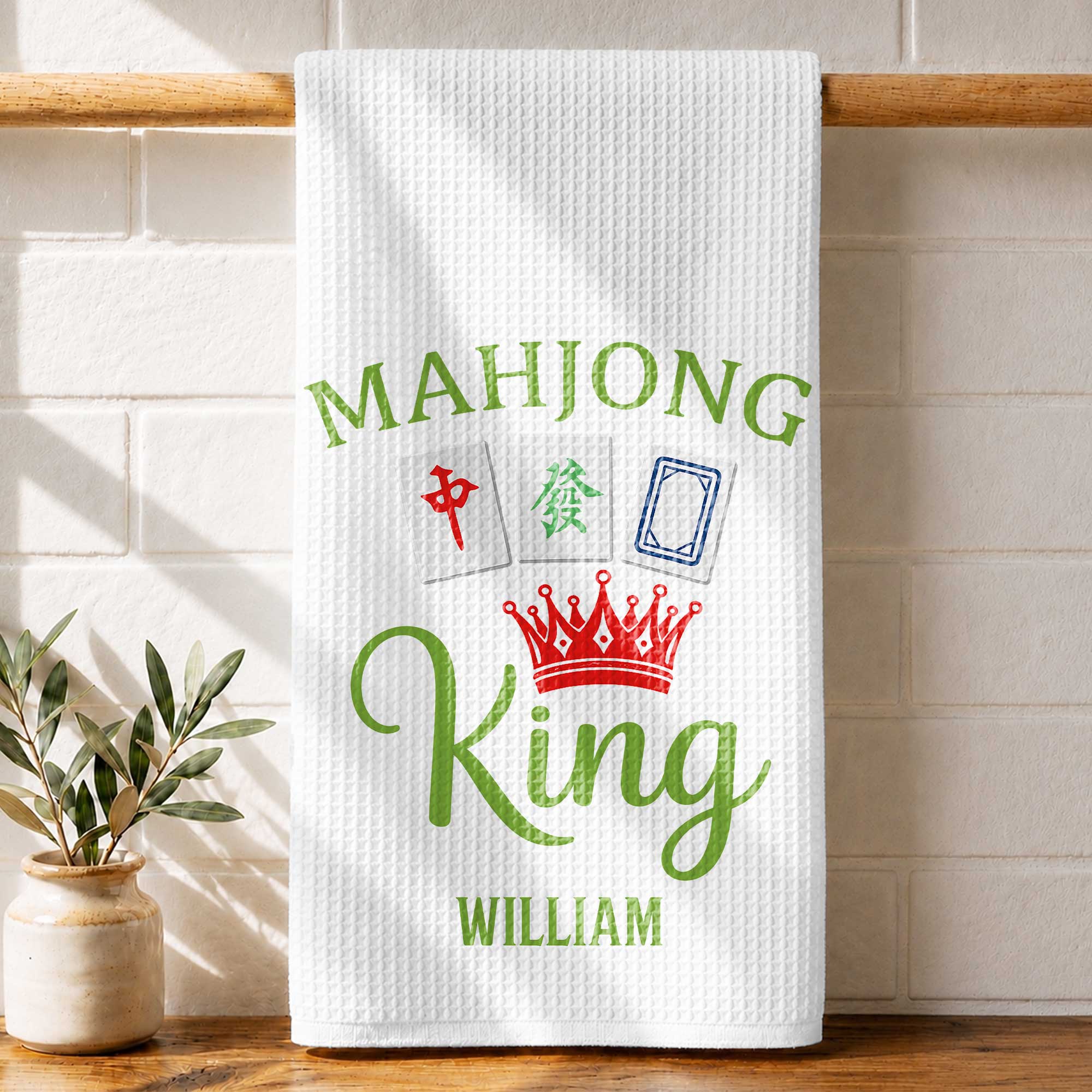 Personalized Mahjong King Kitchen Towel Custom Name Gift for Dad