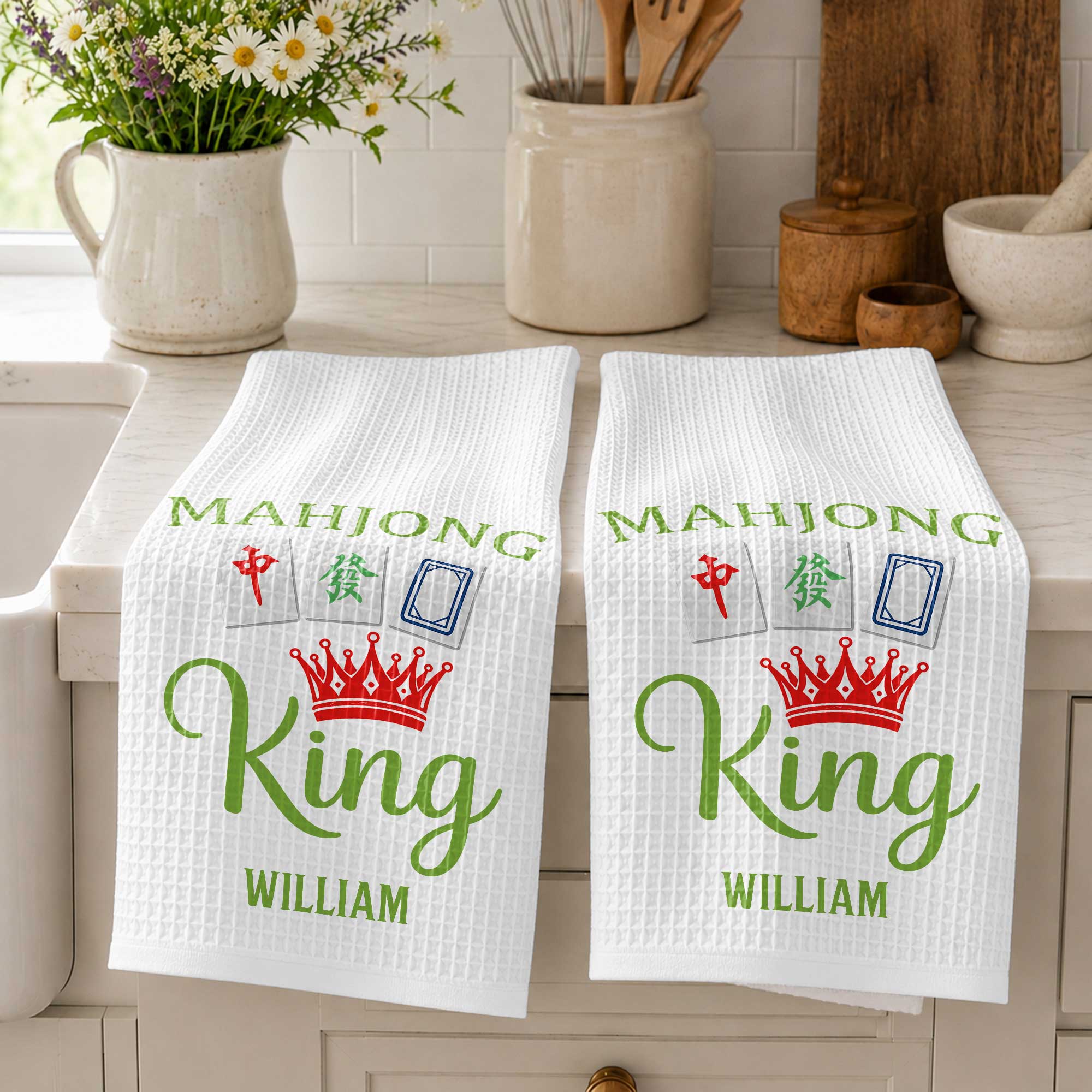 Personalized Mahjong King Kitchen Towel Custom Name Gift for Dad