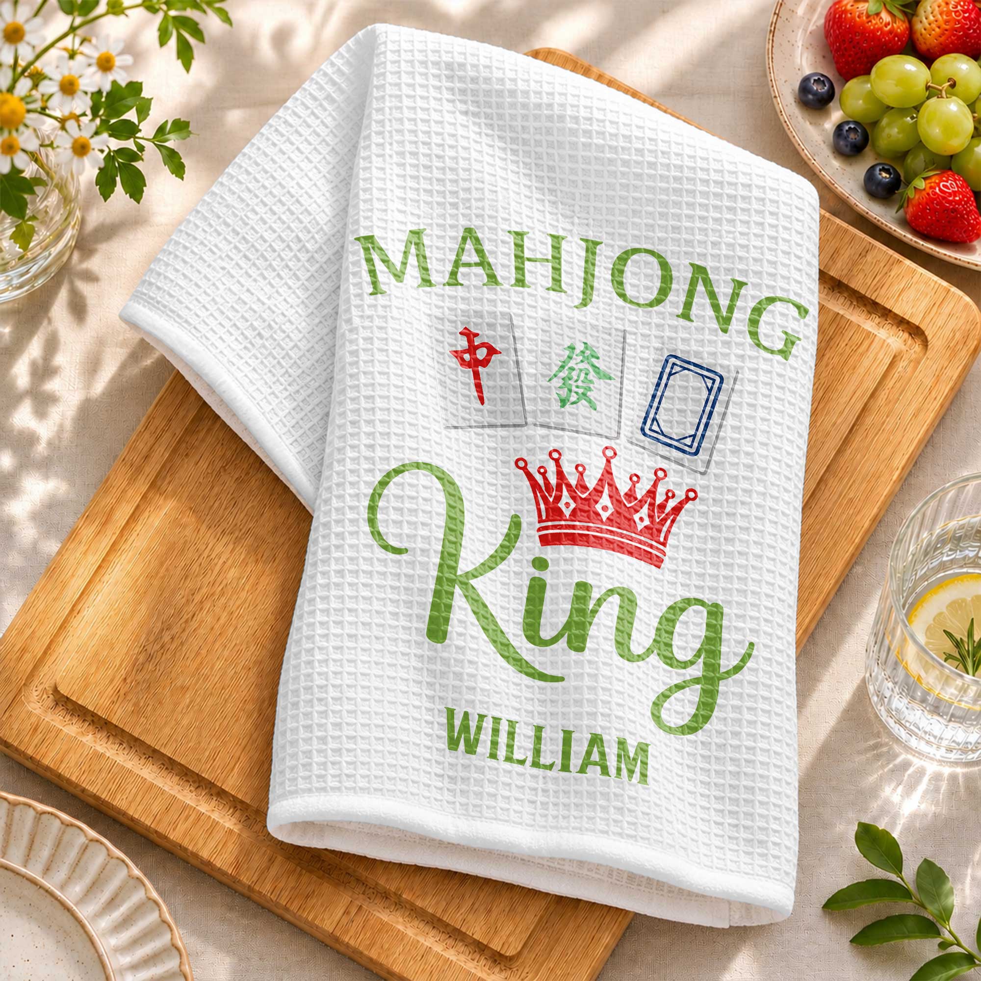 Personalized Mahjong King Kitchen Towel Custom Name Gift for Dad