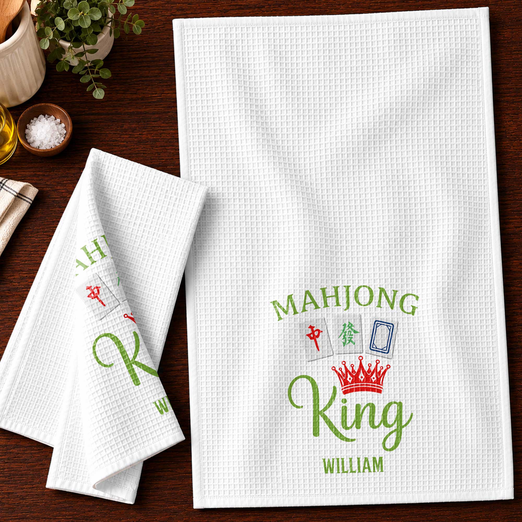 Personalized Mahjong King Kitchen Towel Custom Name Gift for Dad
