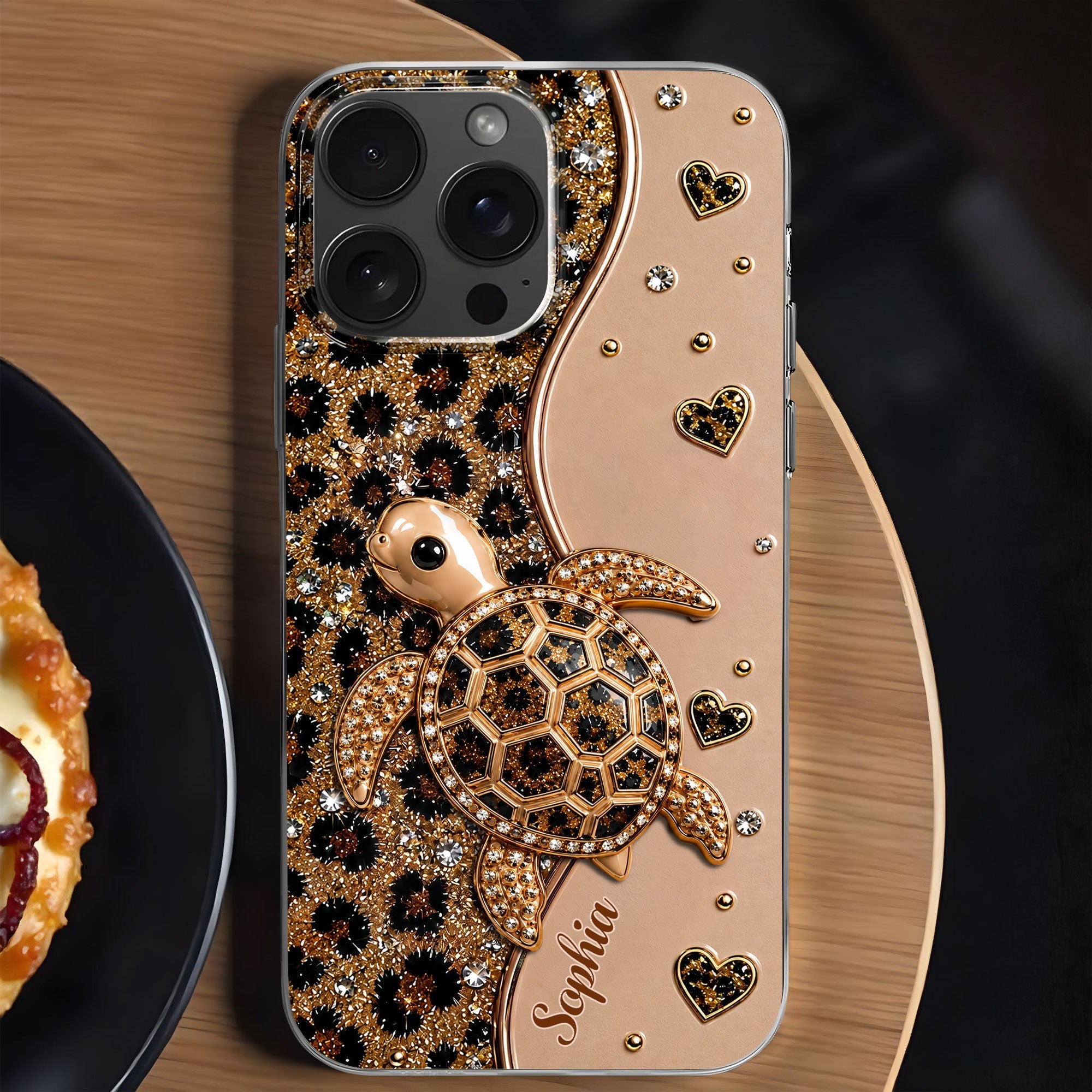 Personalized Clear Phone Case Turtle Love Hearts Custom Gift