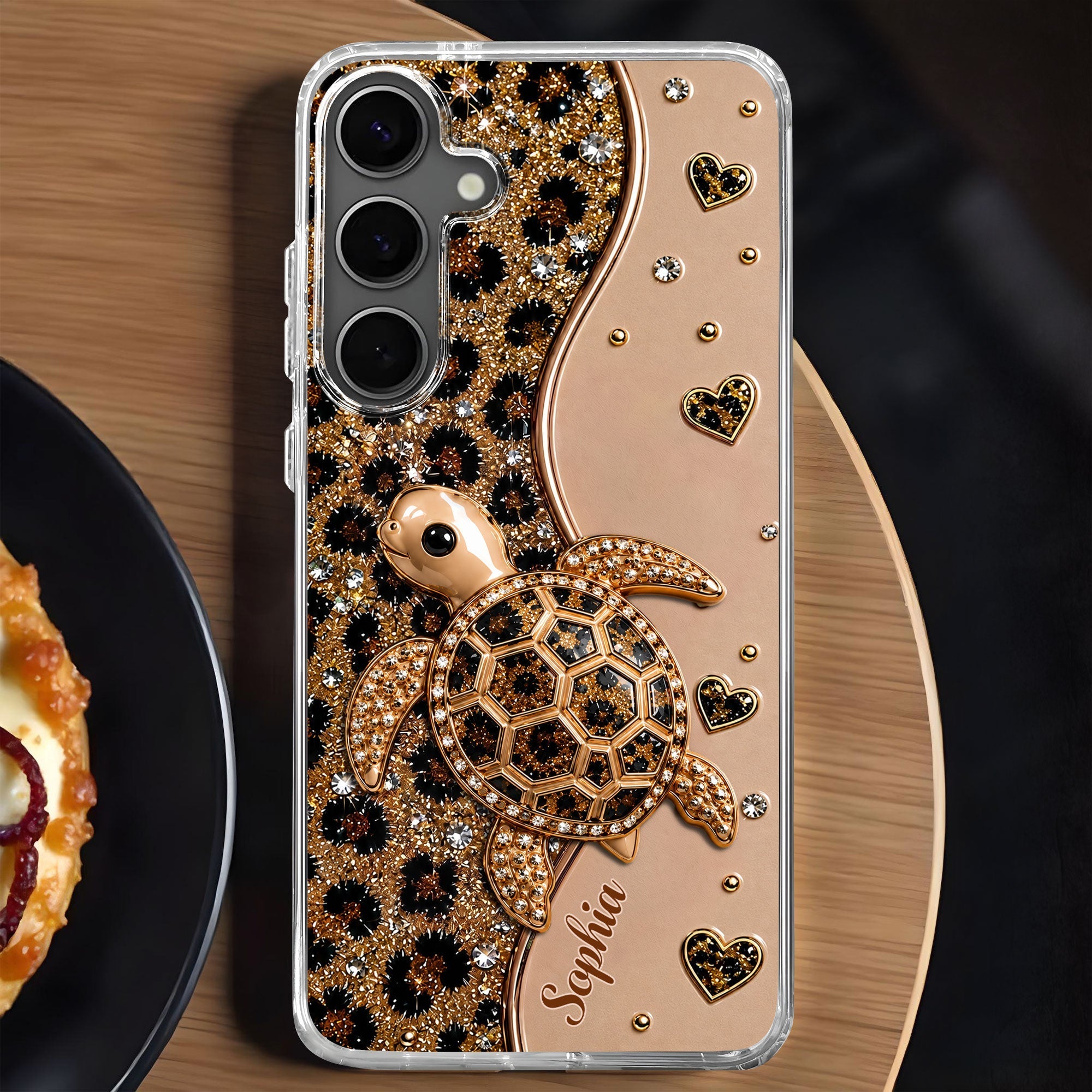 Personalized Clear Phone Case Turtle Love Hearts Custom Gift