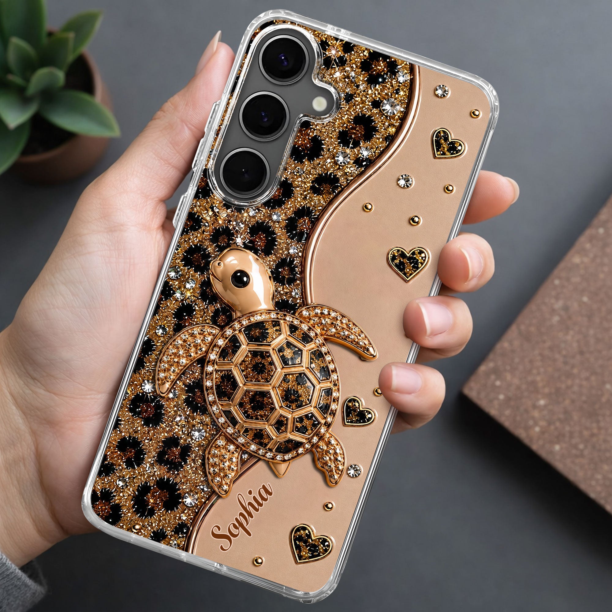 Personalized Clear Phone Case Turtle Love Hearts Custom Gift