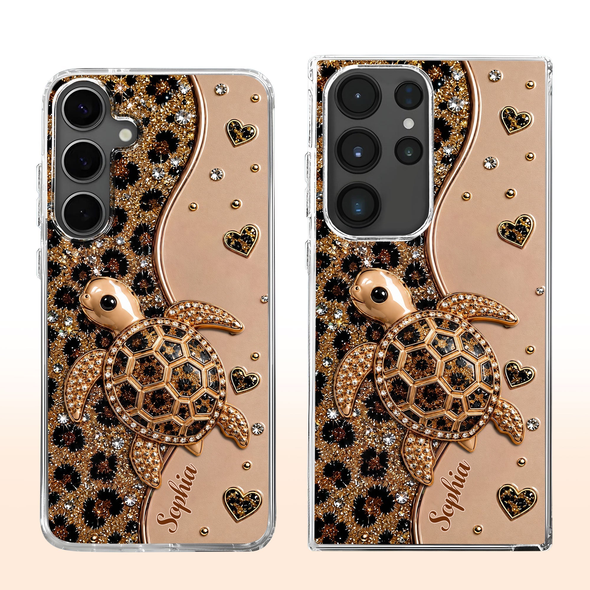 Personalized Clear Phone Case Turtle Love Hearts Custom Gift