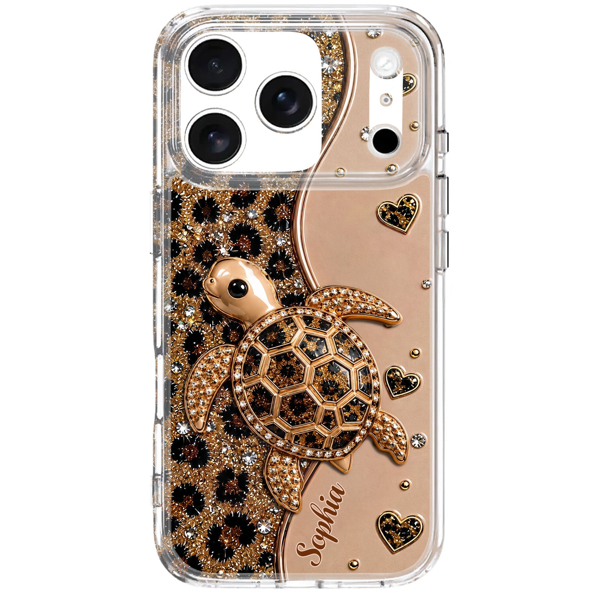 Personalized Clear Phone Case Turtle Love Hearts Custom Gift
