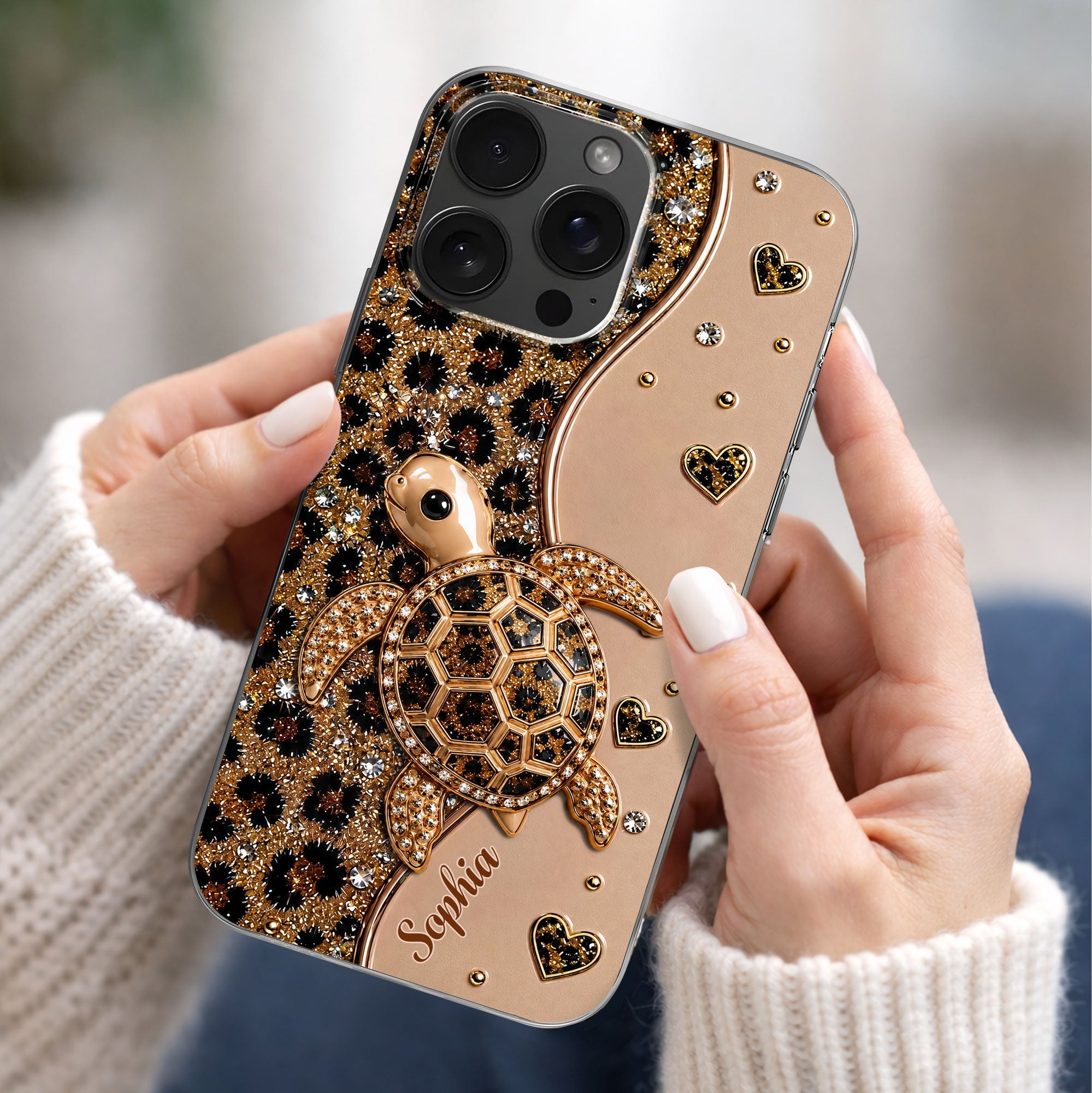 Personalized Clear Phone Case Turtle Love Hearts Custom Gift