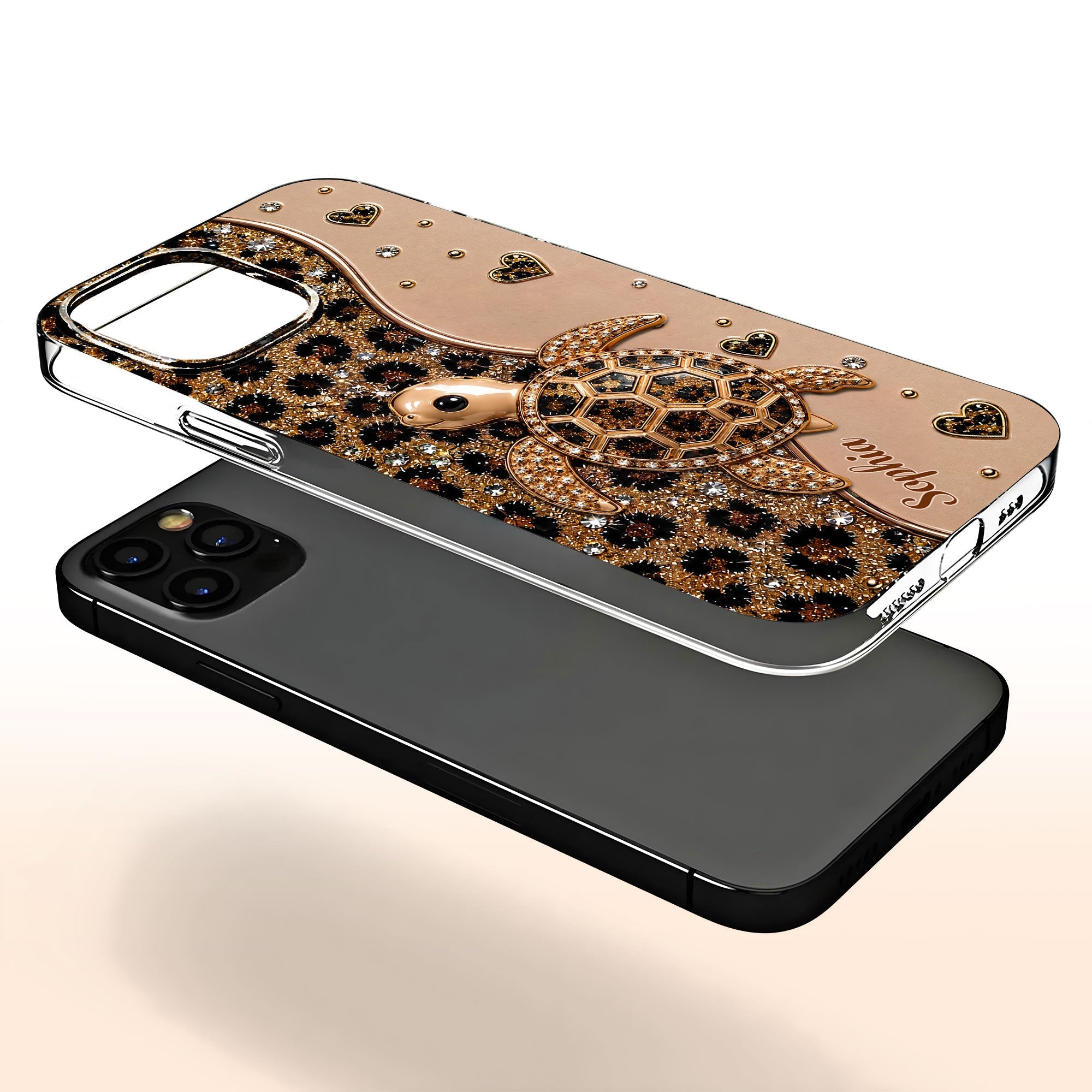 Personalized Clear Phone Case Turtle Love Hearts Custom Gift