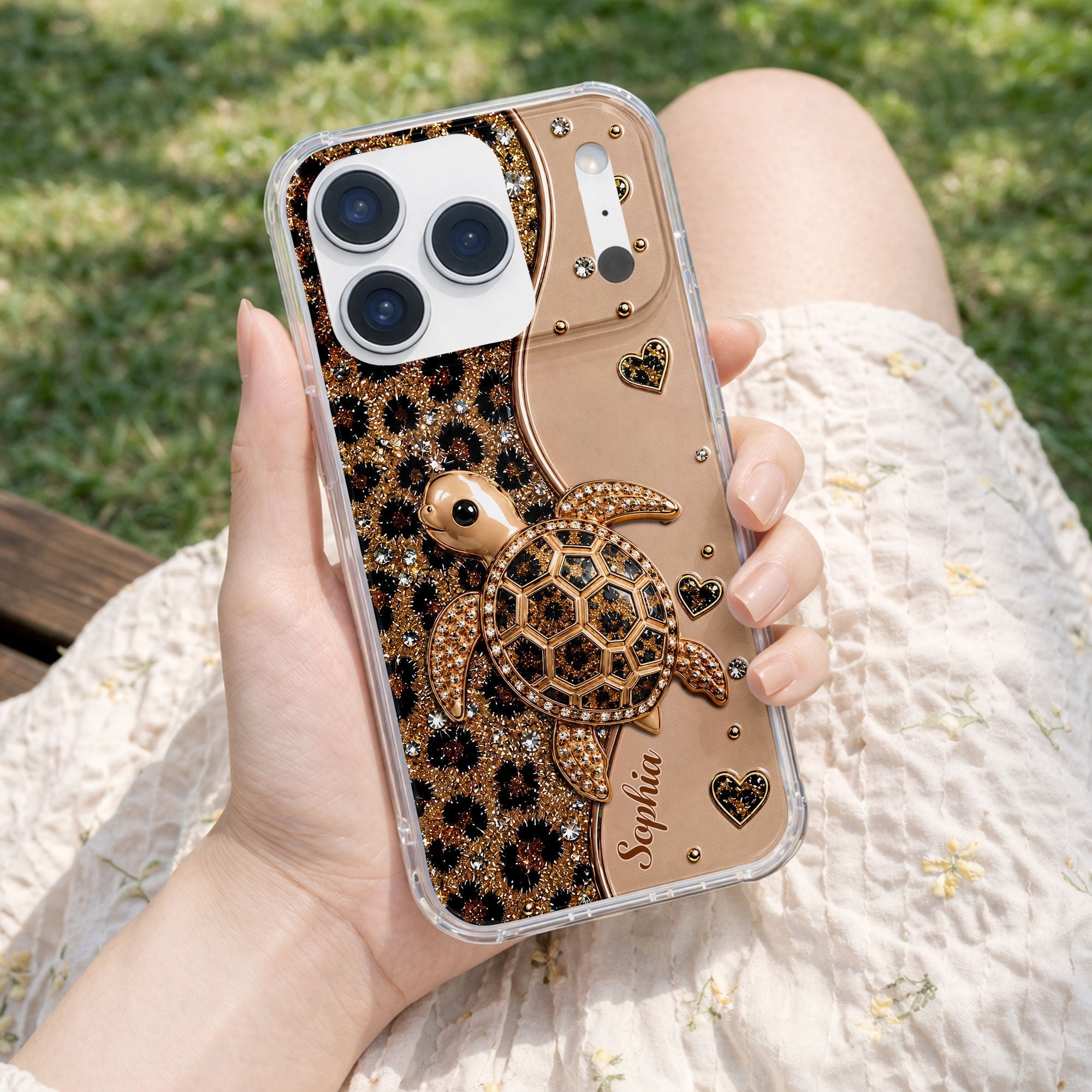 Personalized Clear Phone Case Turtle Love Hearts Custom Gift