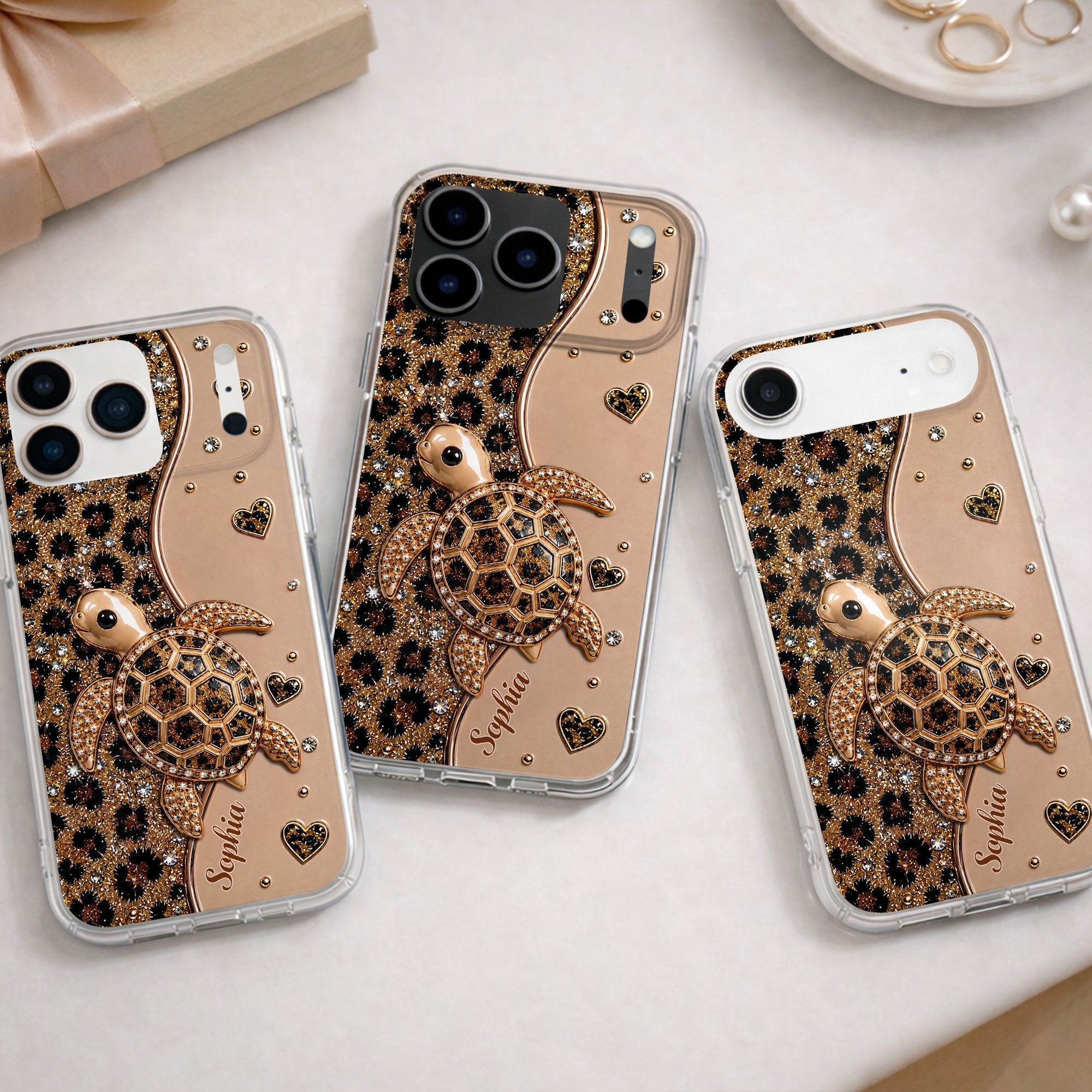 Personalized Clear Phone Case Turtle Love Hearts Custom Gift