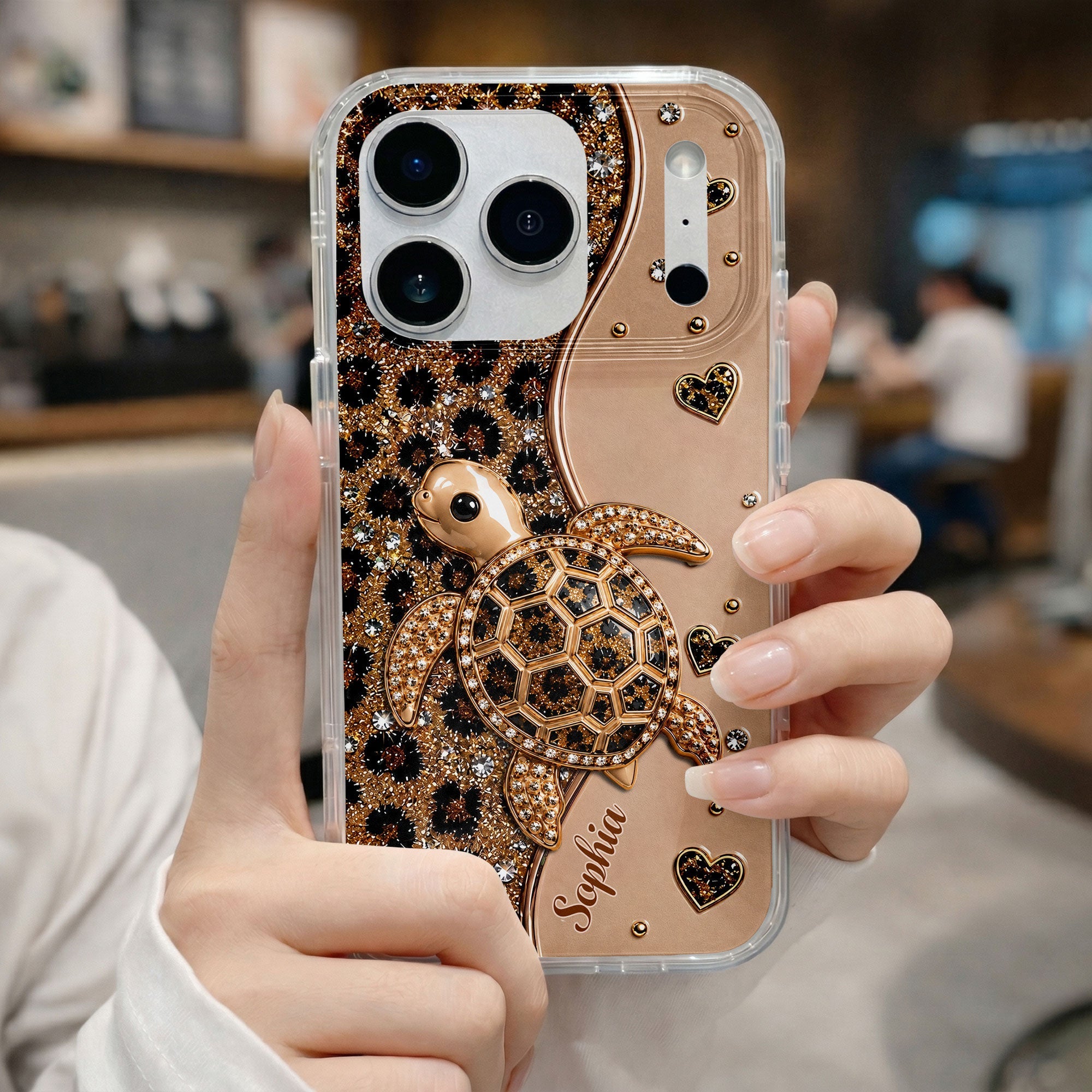 Personalized Clear Phone Case Turtle Love Hearts Custom Gift