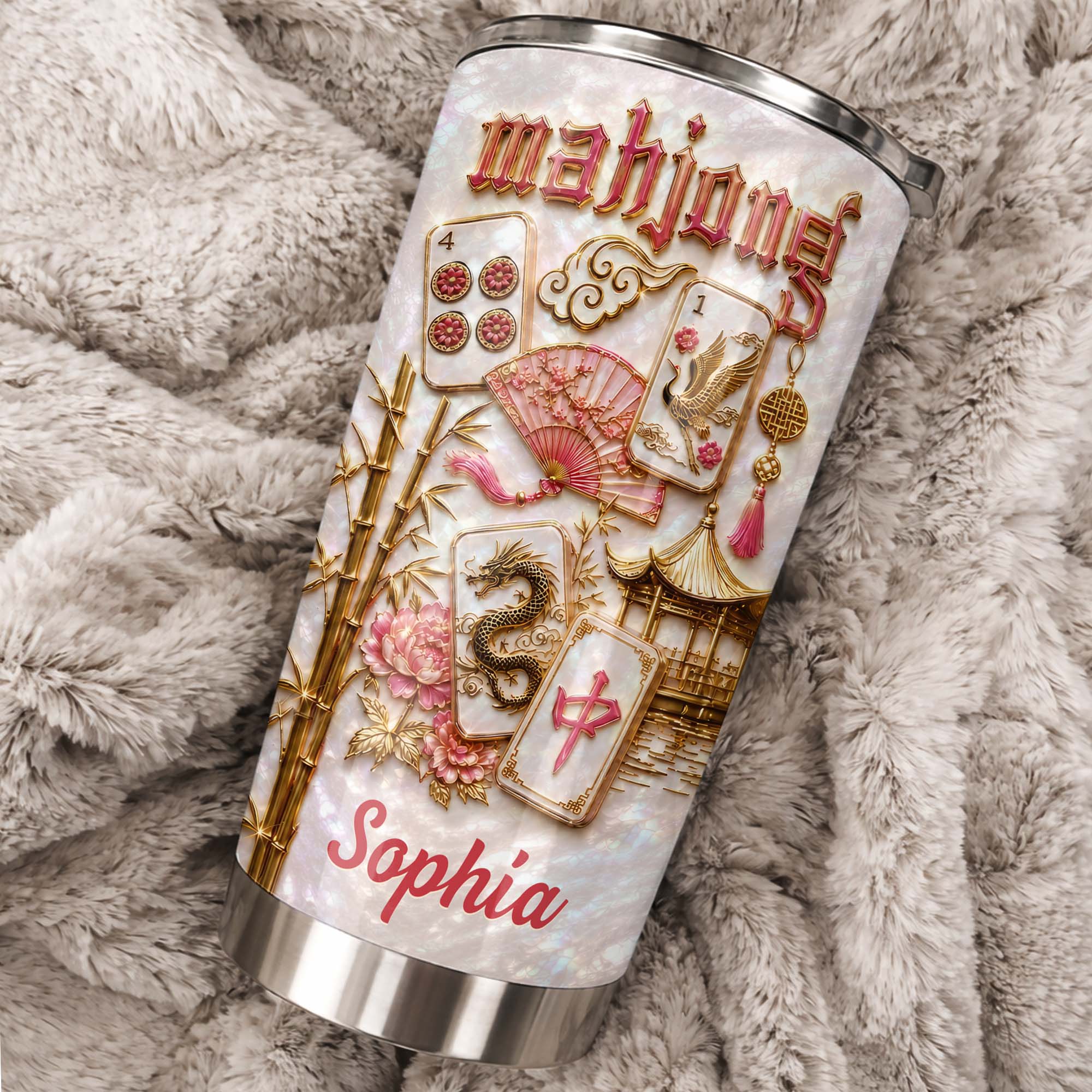 Personalized Mahjong 20oz Stainless Steel Tumbler Gift for Game Lovers
