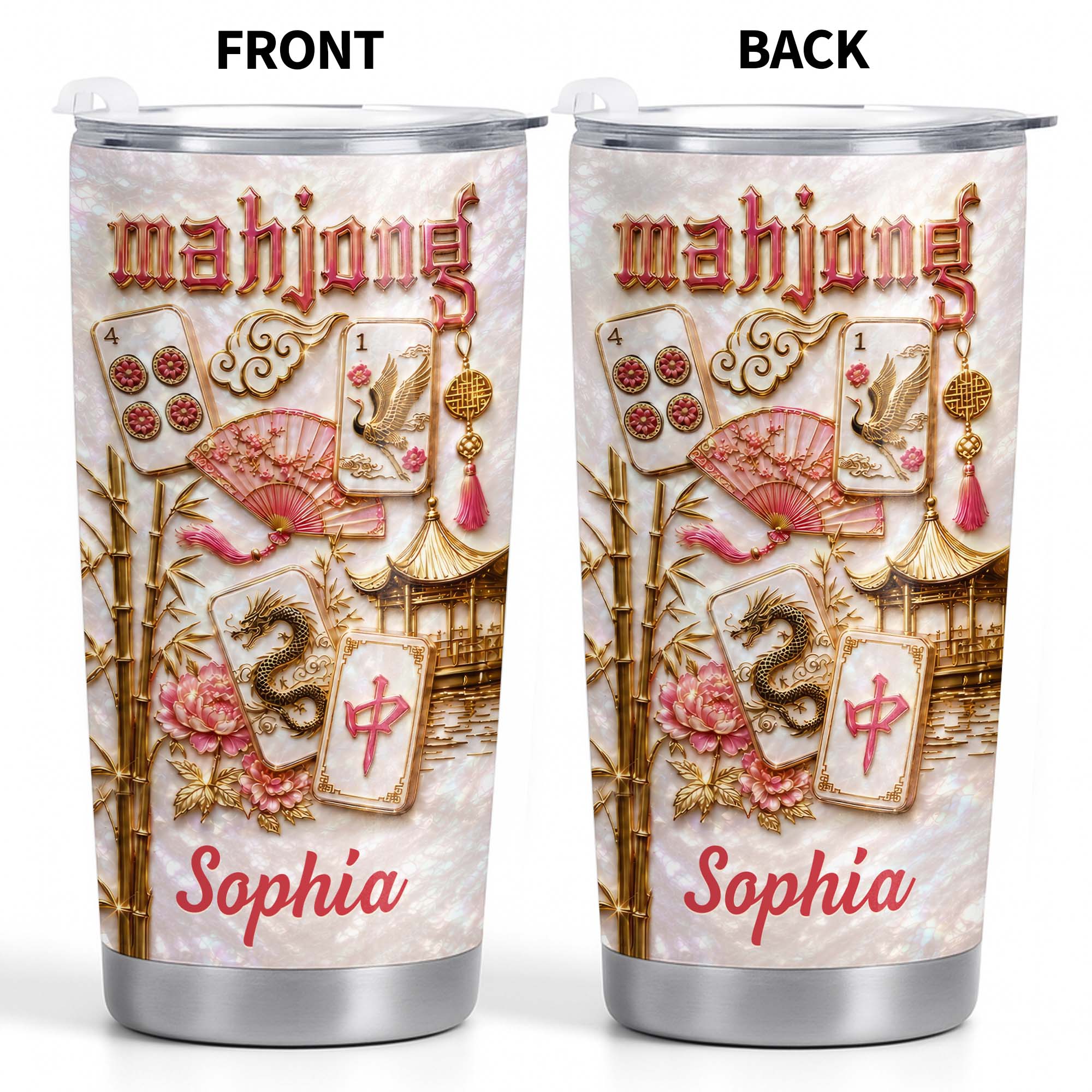Personalized Mahjong 20oz Stainless Steel Tumbler Gift for Game Lovers